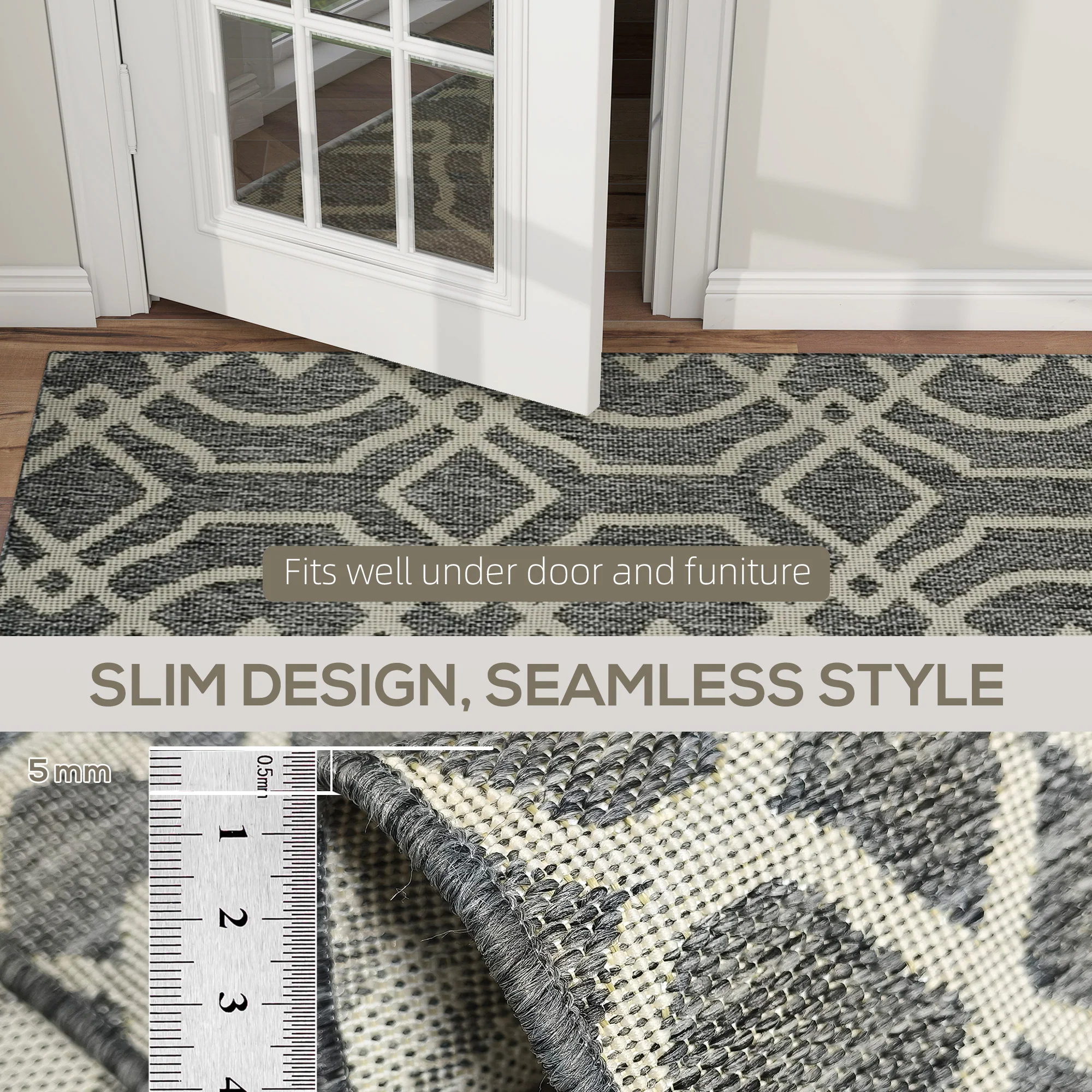 HOMCOM Easy-Cleaning Machine Washable Rug For Patio, Garden, Grey - Image 16