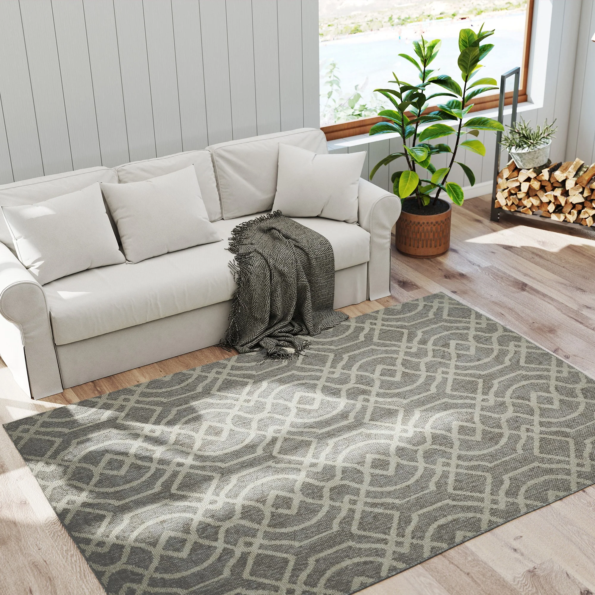 HOMCOM Easy-Cleaning Machine Washable Rug For Patio, Garden, Grey - Image 17