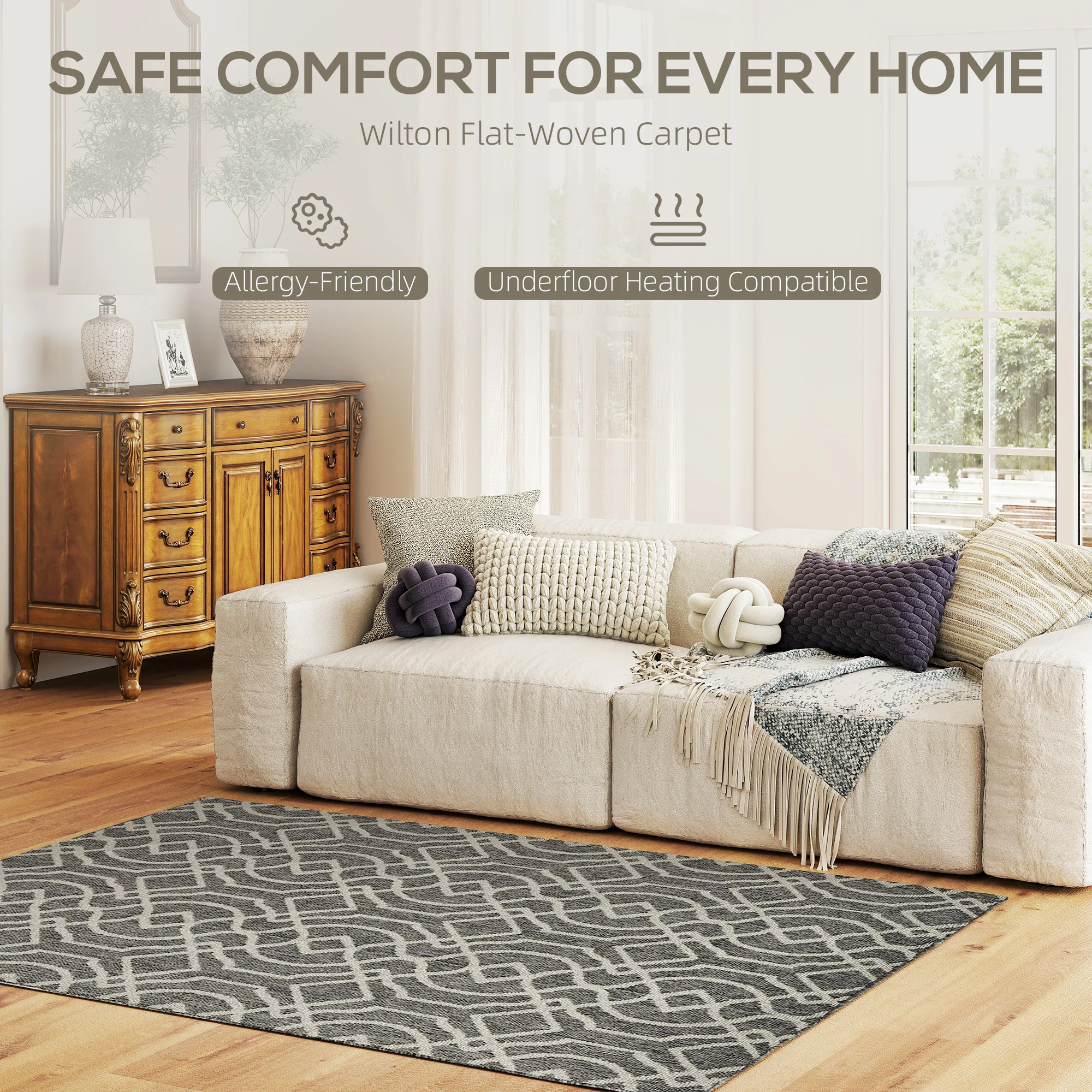 HOMCOM Easy-Cleaning Machine Washable Rug For Patio, Garden, Grey - Image 3