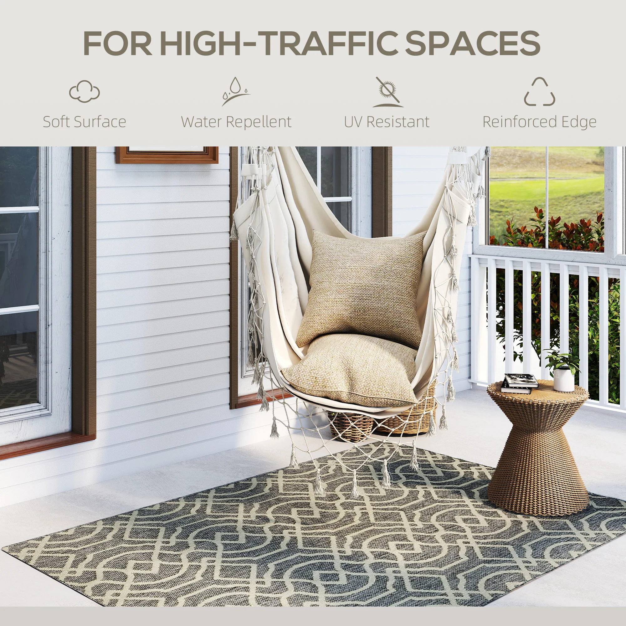 HOMCOM Easy-Cleaning Machine Washable Rug For Patio, Garden, Grey - Image 4