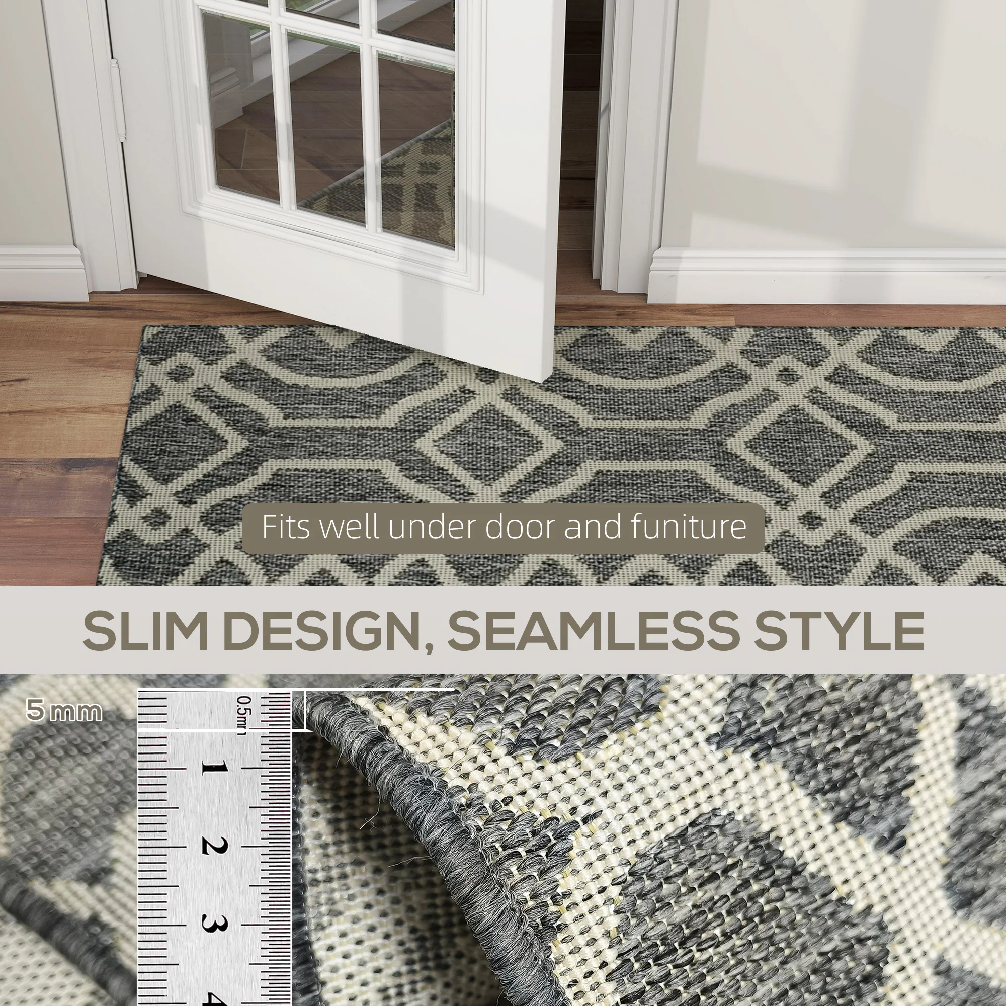 HOMCOM Easy-Cleaning Machine Washable Rug For Patio, Garden, Grey - Image 7