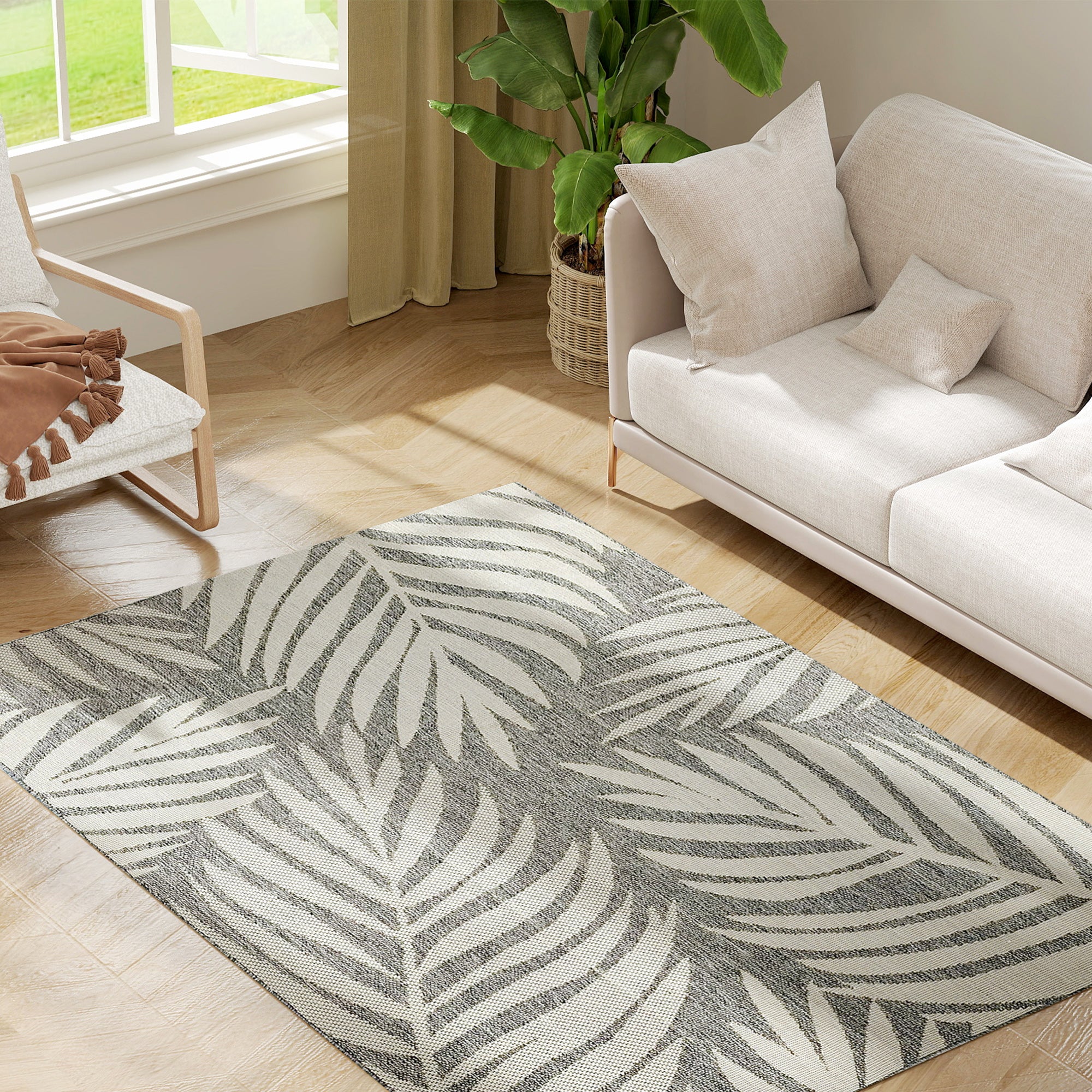 HOMCOM Easy-Cleaning Machine Washable Rug For Patio, Garden, Grey