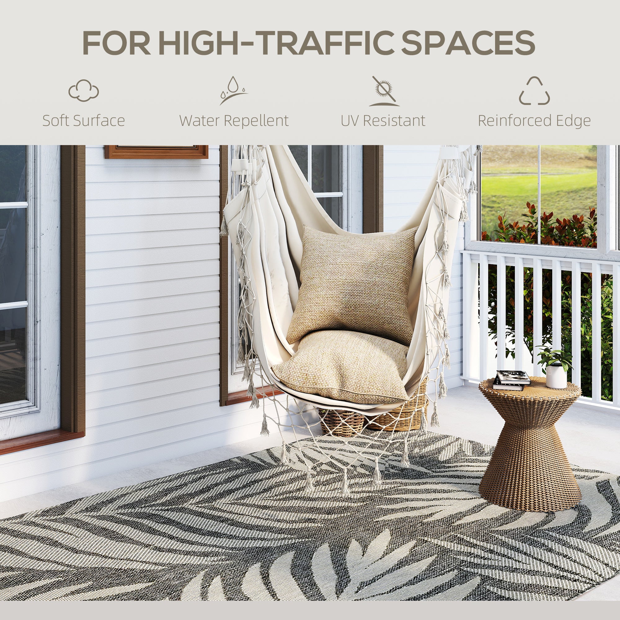 HOMCOM Easy-Cleaning Machine Washable Rug For Patio, Garden, Grey - Image 13