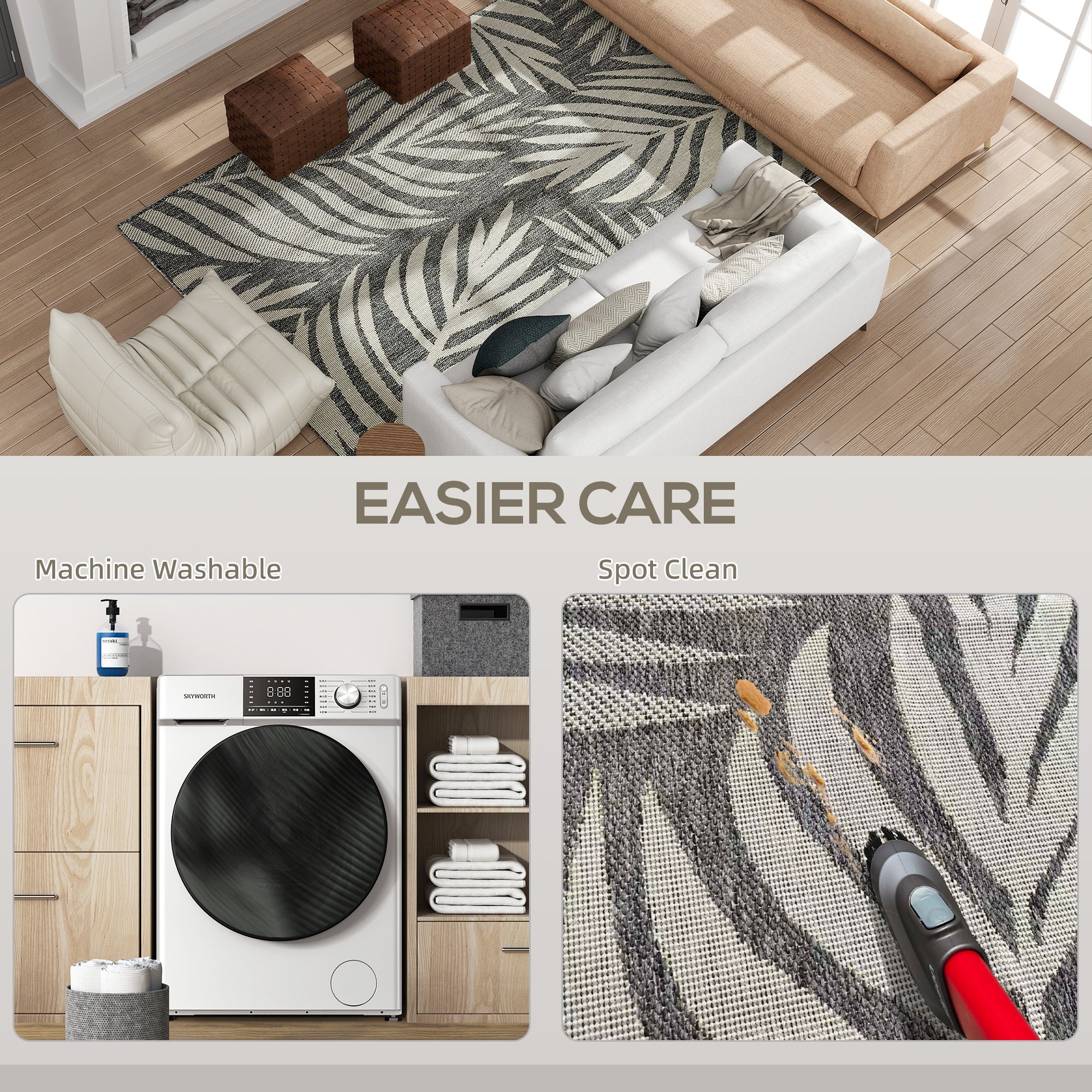HOMCOM Easy-Cleaning Machine Washable Rug For Patio, Garden, Grey - Image 15