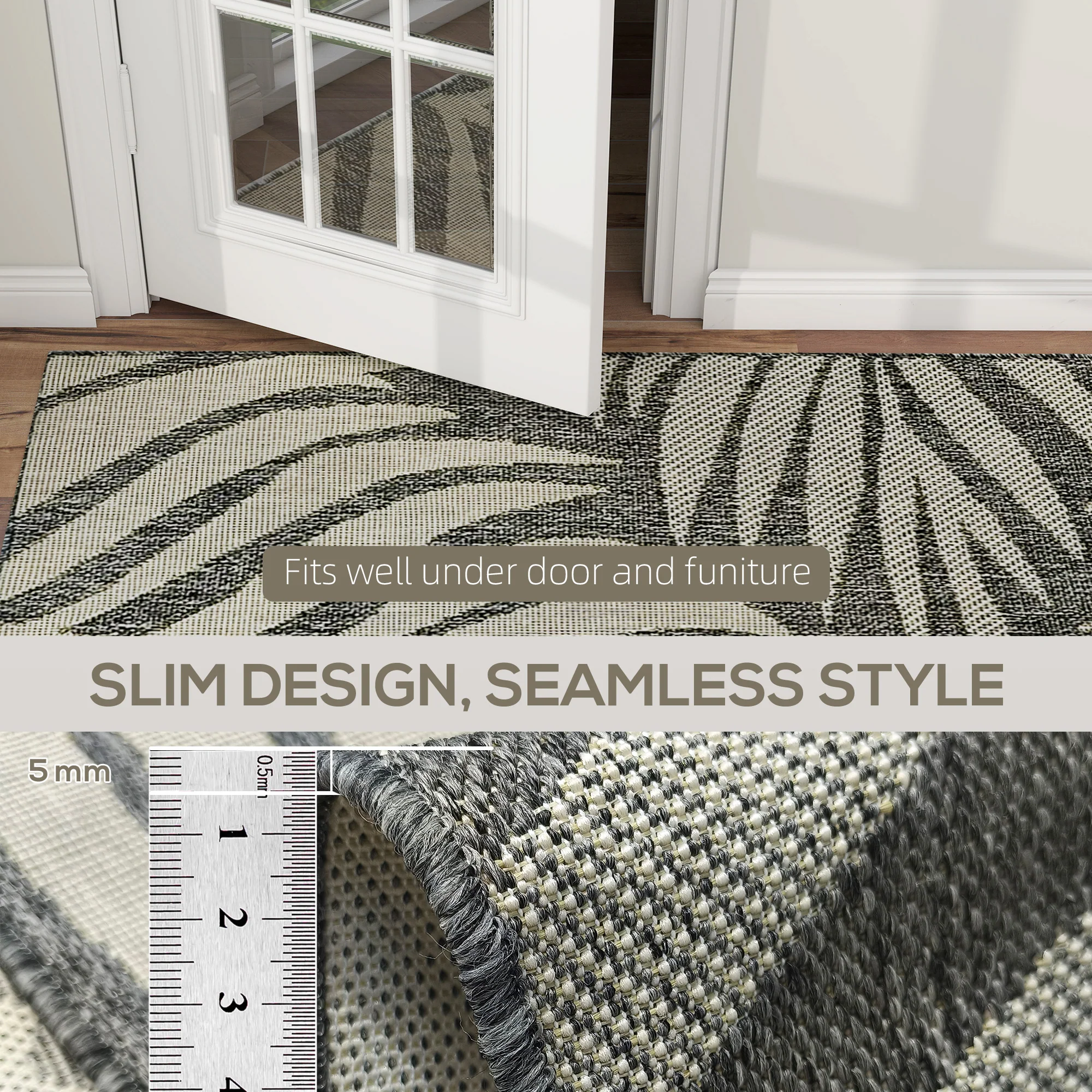 HOMCOM Easy-Cleaning Machine Washable Rug For Patio, Garden, Grey - Image 16