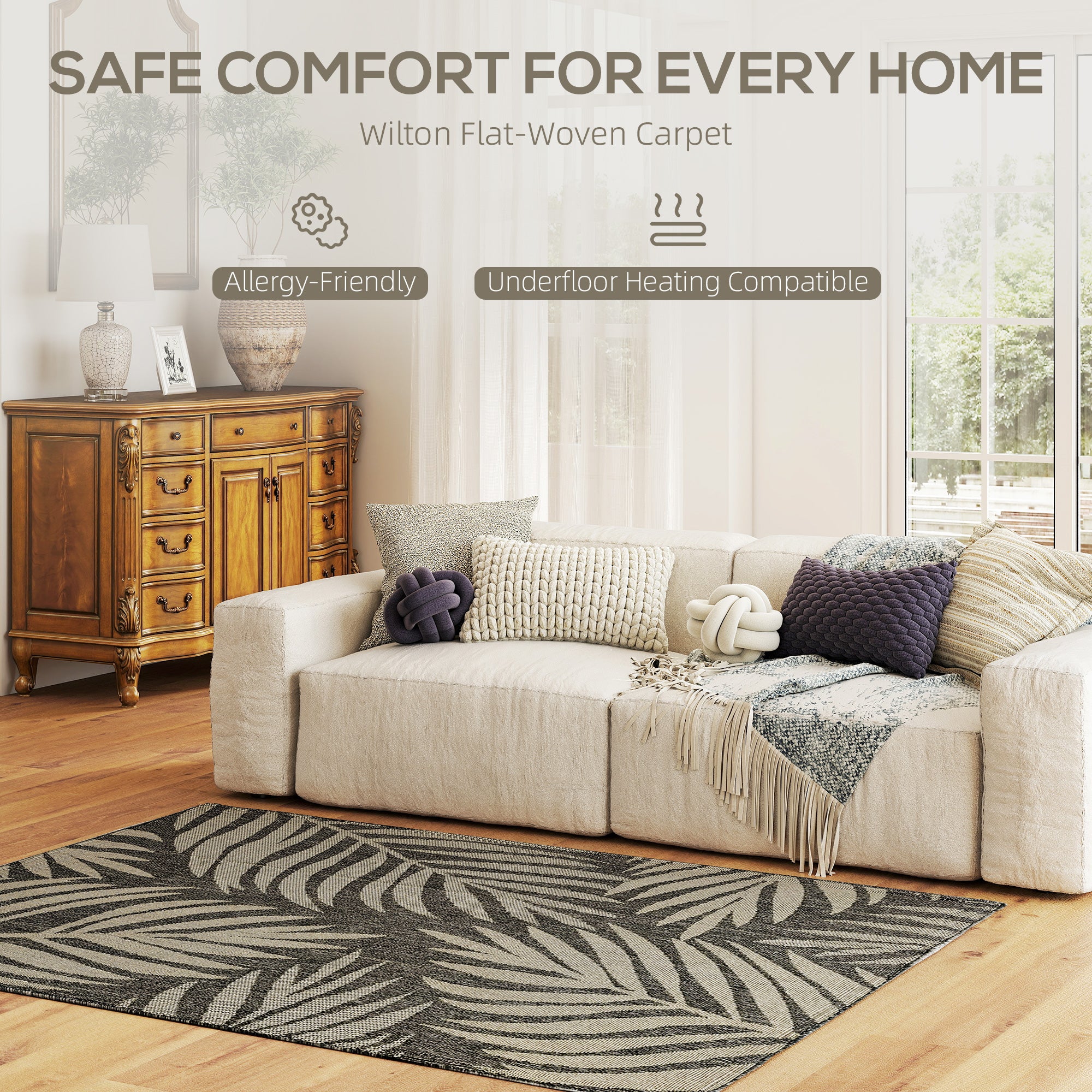 HOMCOM Easy-Cleaning Machine Washable Rug For Patio, Garden, Grey - Image 3
