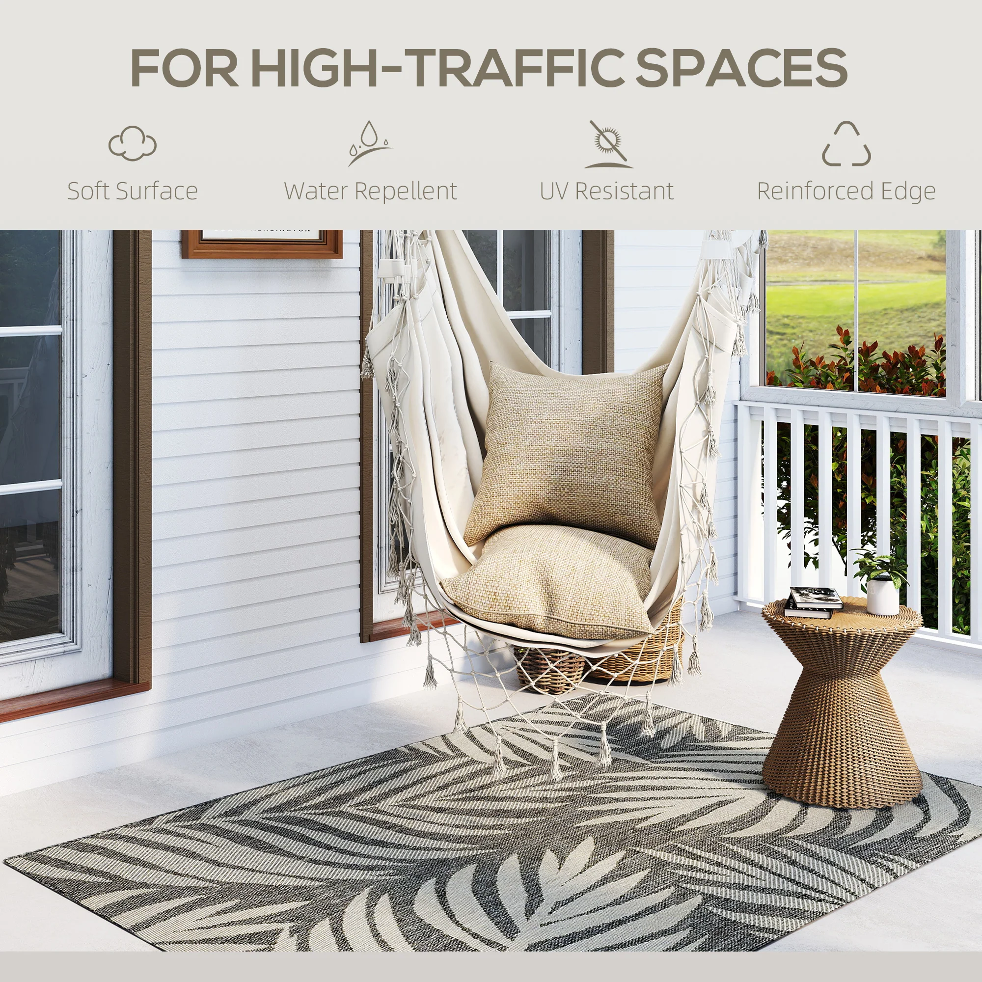 HOMCOM Easy-Cleaning Machine Washable Rug For Patio, Garden, Grey - Image 4