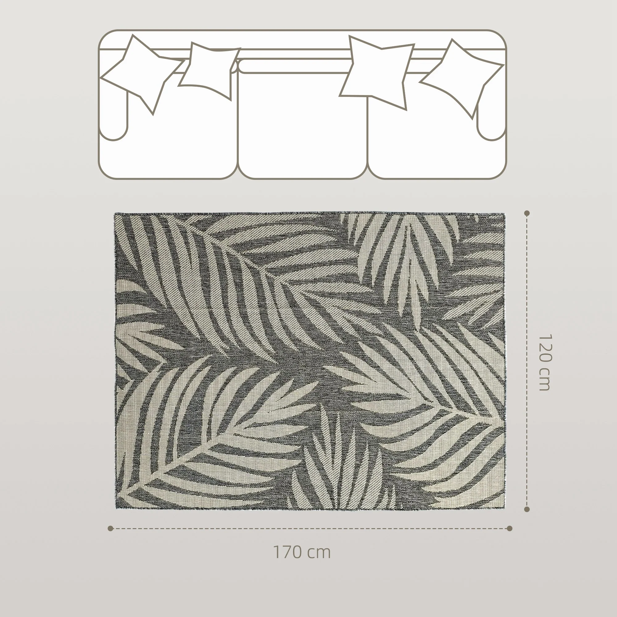 HOMCOM Easy-Cleaning Machine Washable Rug For Patio, Garden, Grey - Image 5