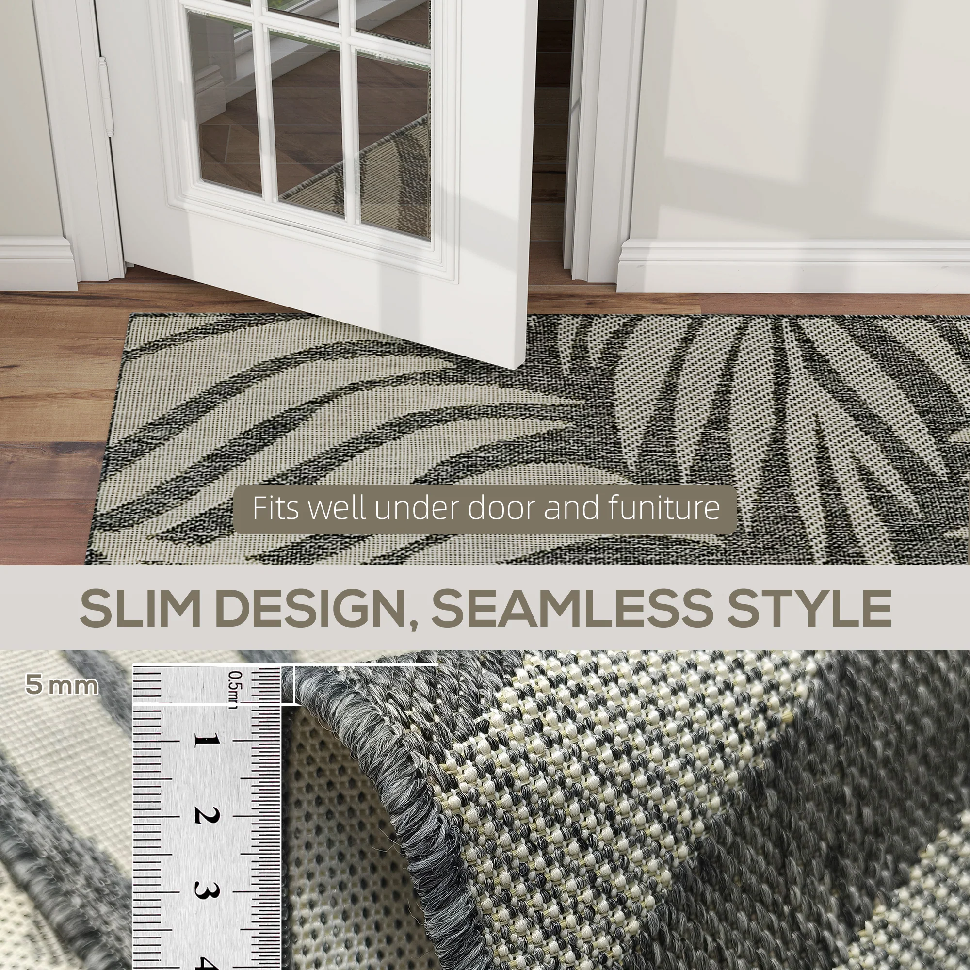 HOMCOM Easy-Cleaning Machine Washable Rug For Patio, Garden, Grey - Image 7