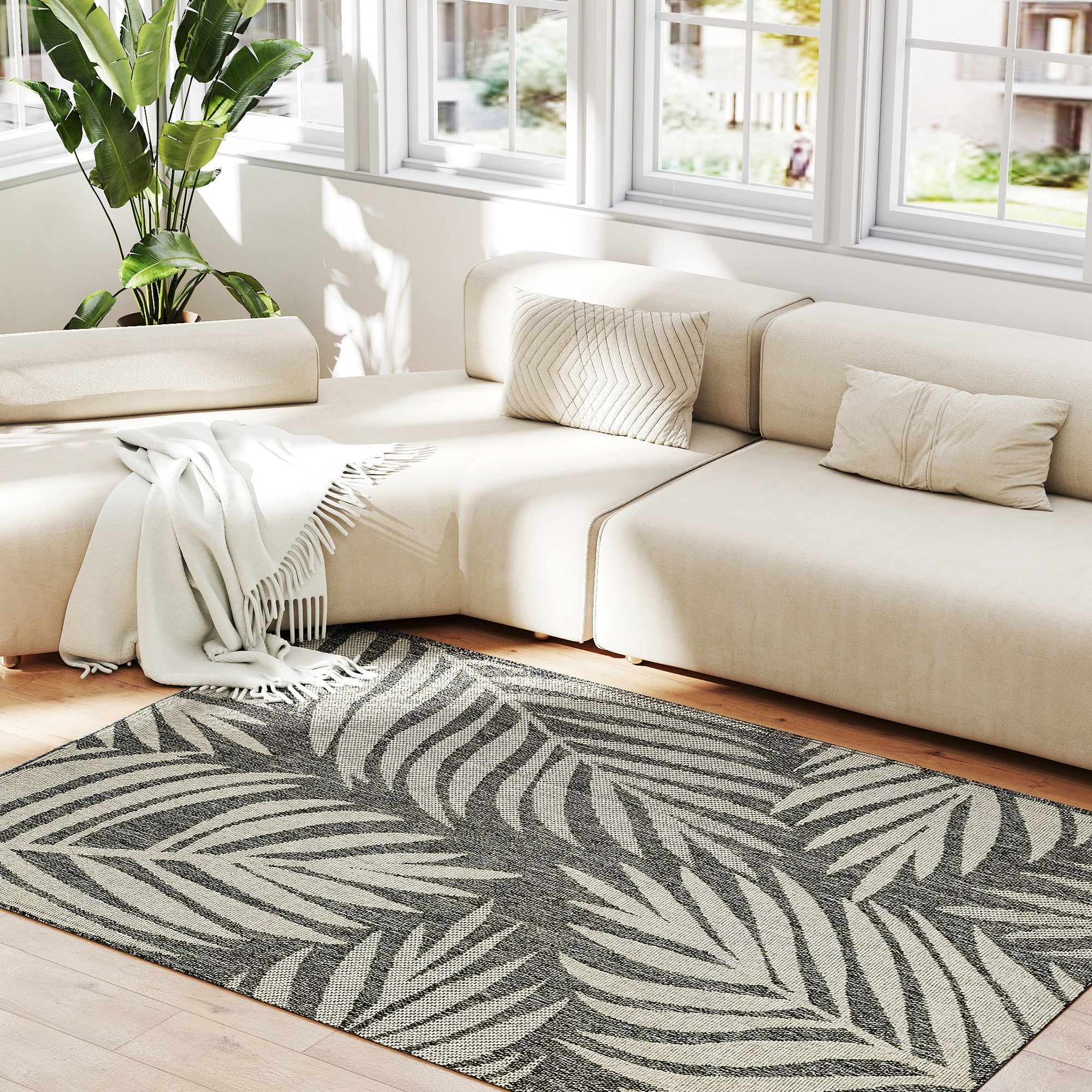 HOMCOM Easy-Cleaning Machine Washable Rug For Patio, Garden, Grey - Image 8