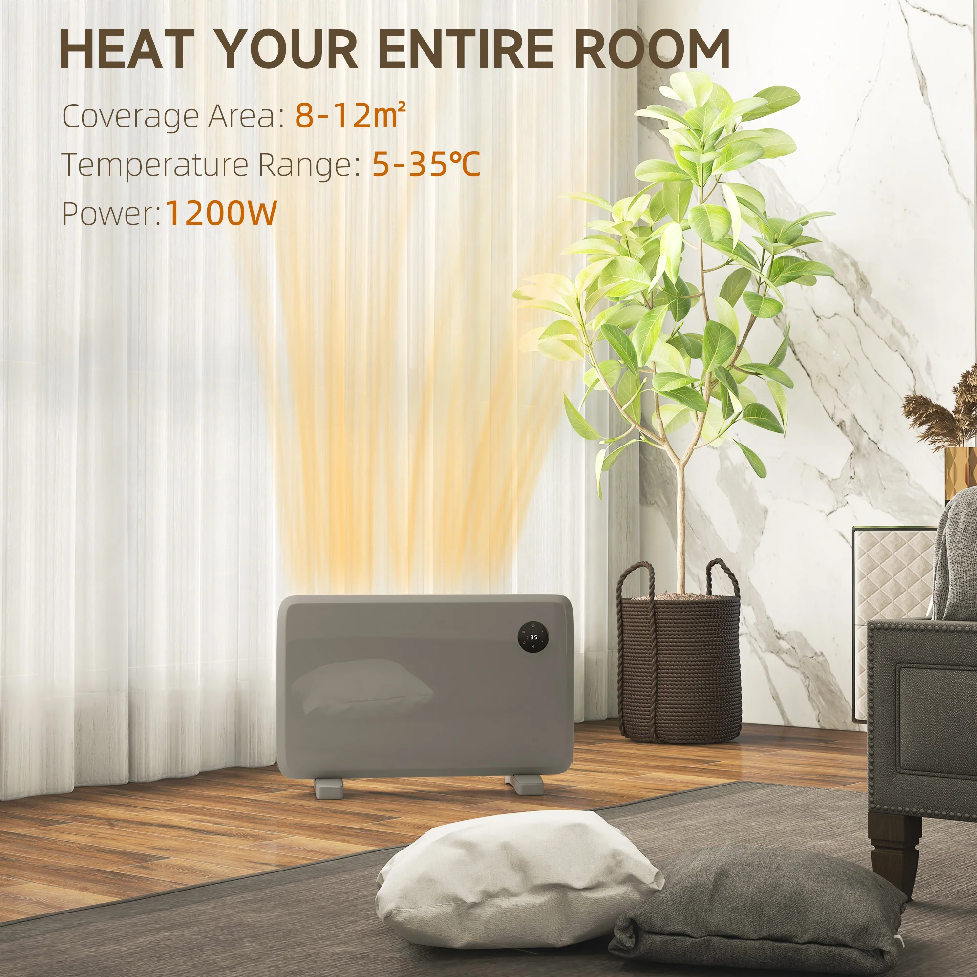 HOMCOM Electric Convector Heater, Quiet Space Heater w/ LED Display - Image 4