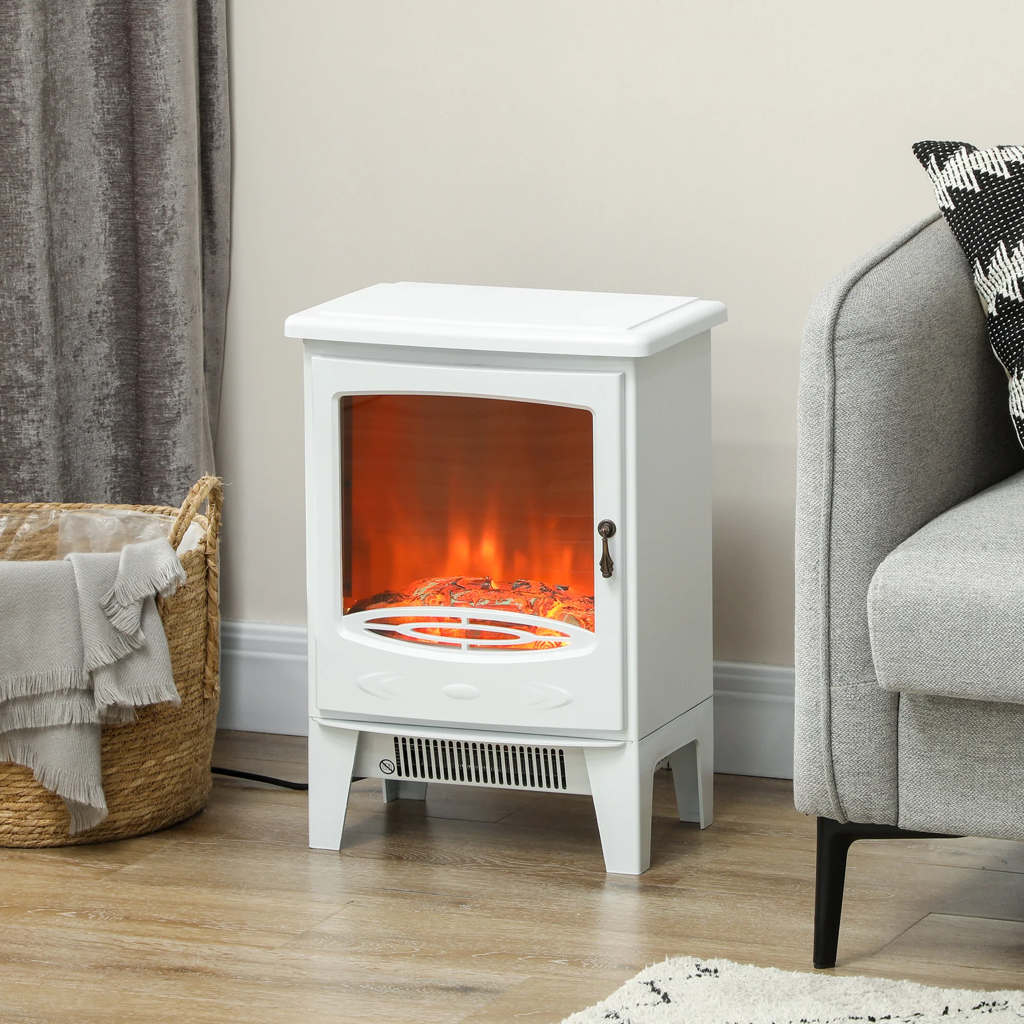 HOMCOM Electric Fireplace Freestanding W/Realistic Flame Effect, White - Image 2