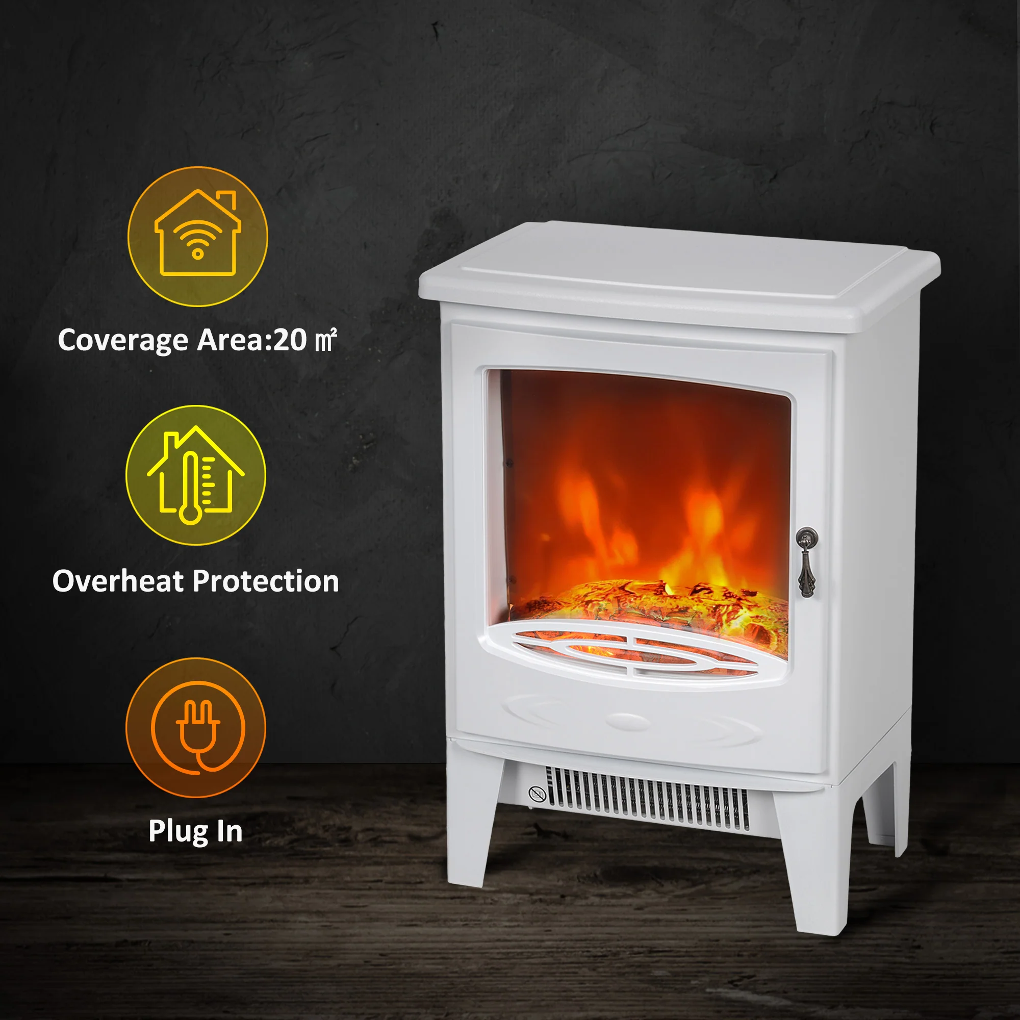 HOMCOM Electric Fireplace Freestanding W/Realistic Flame Effect, White - Image 3
