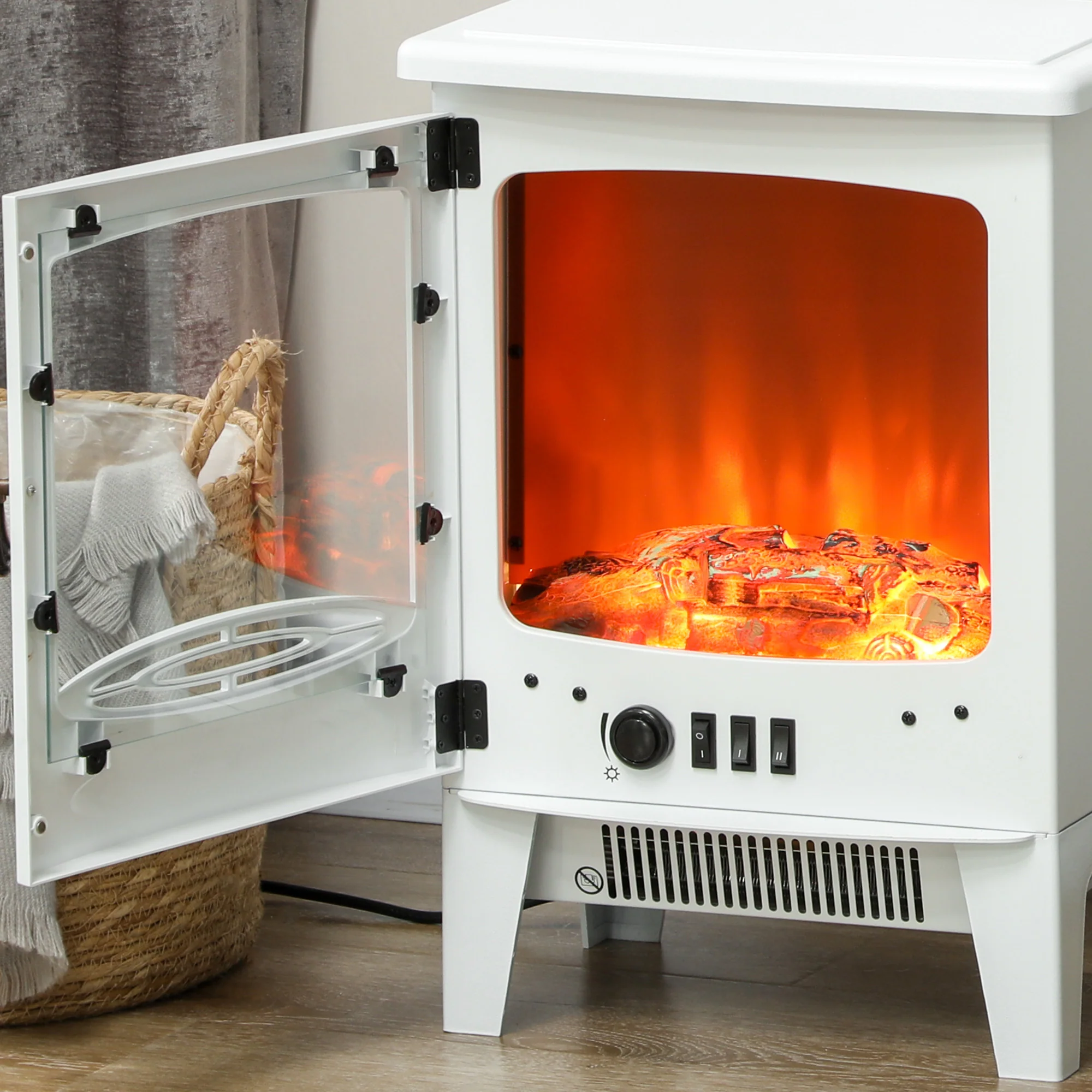 HOMCOM Electric Fireplace Freestanding W/Realistic Flame Effect, White - Image 9