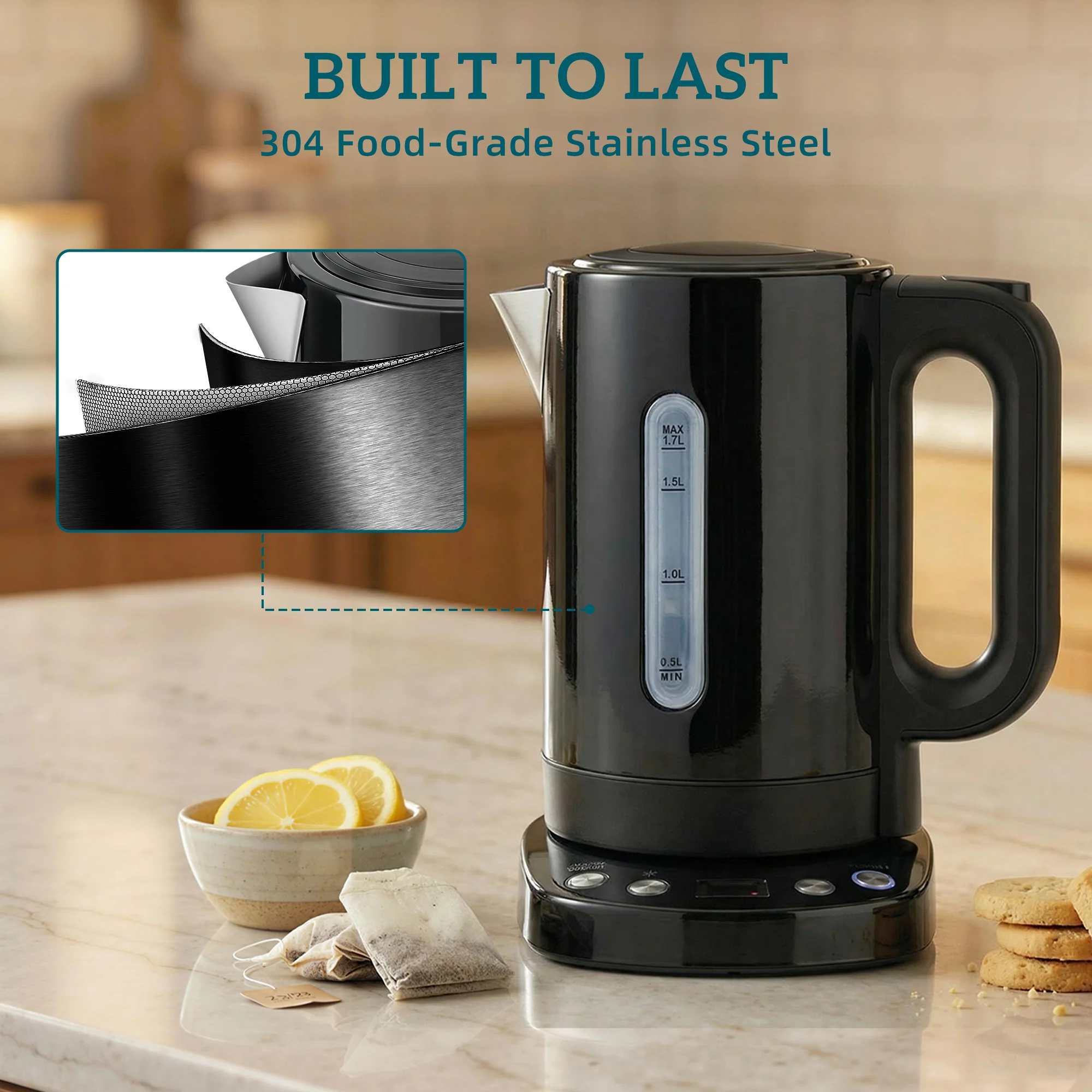 HOMCOM Electric Kettle, 1.7L Fast Boil, 3kW Water Kettle With Strix Thermost - Image 9