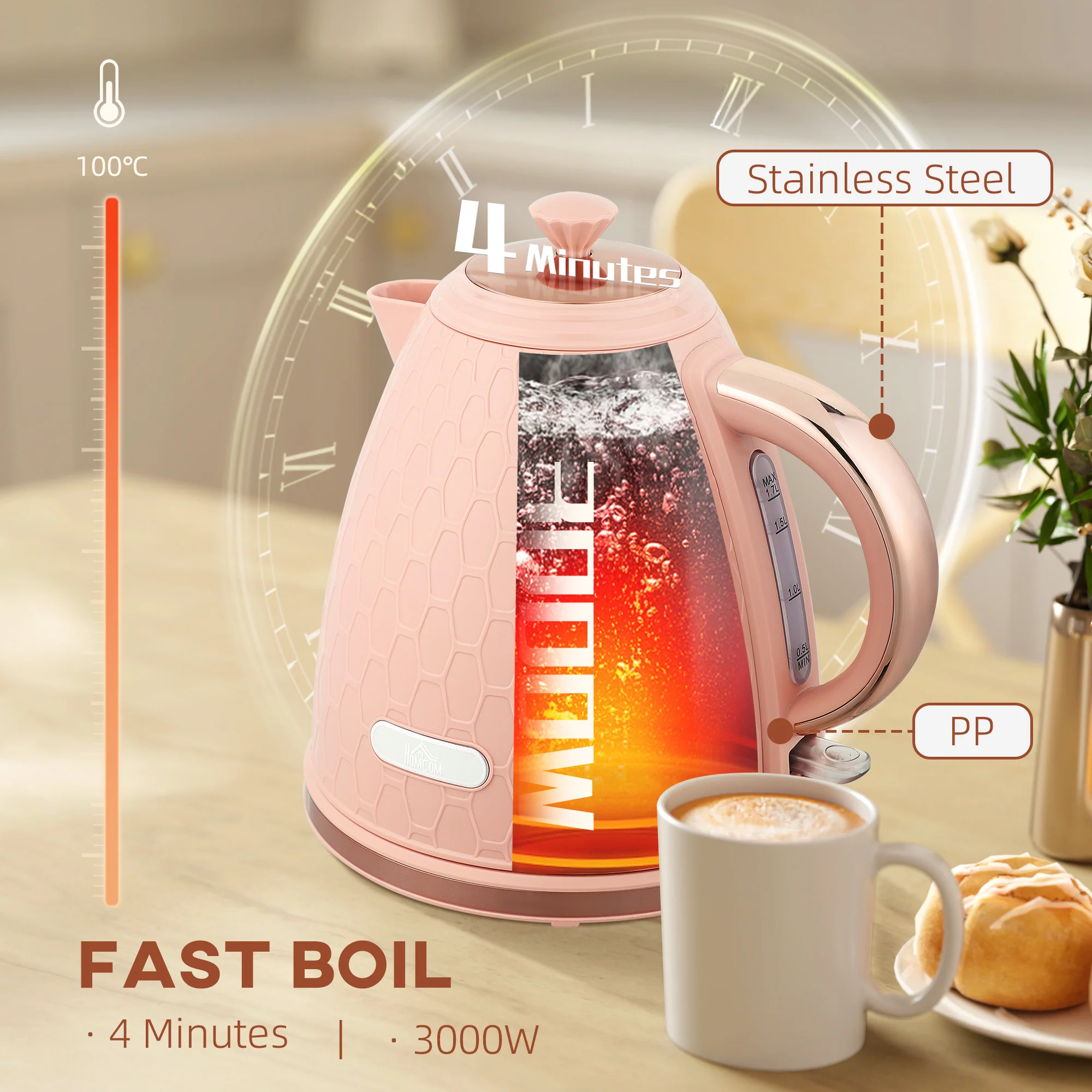 HOMCOM Electric Kettle, Fast Boil, 1.7L, 3kW, Auto Shut-off - Image 13