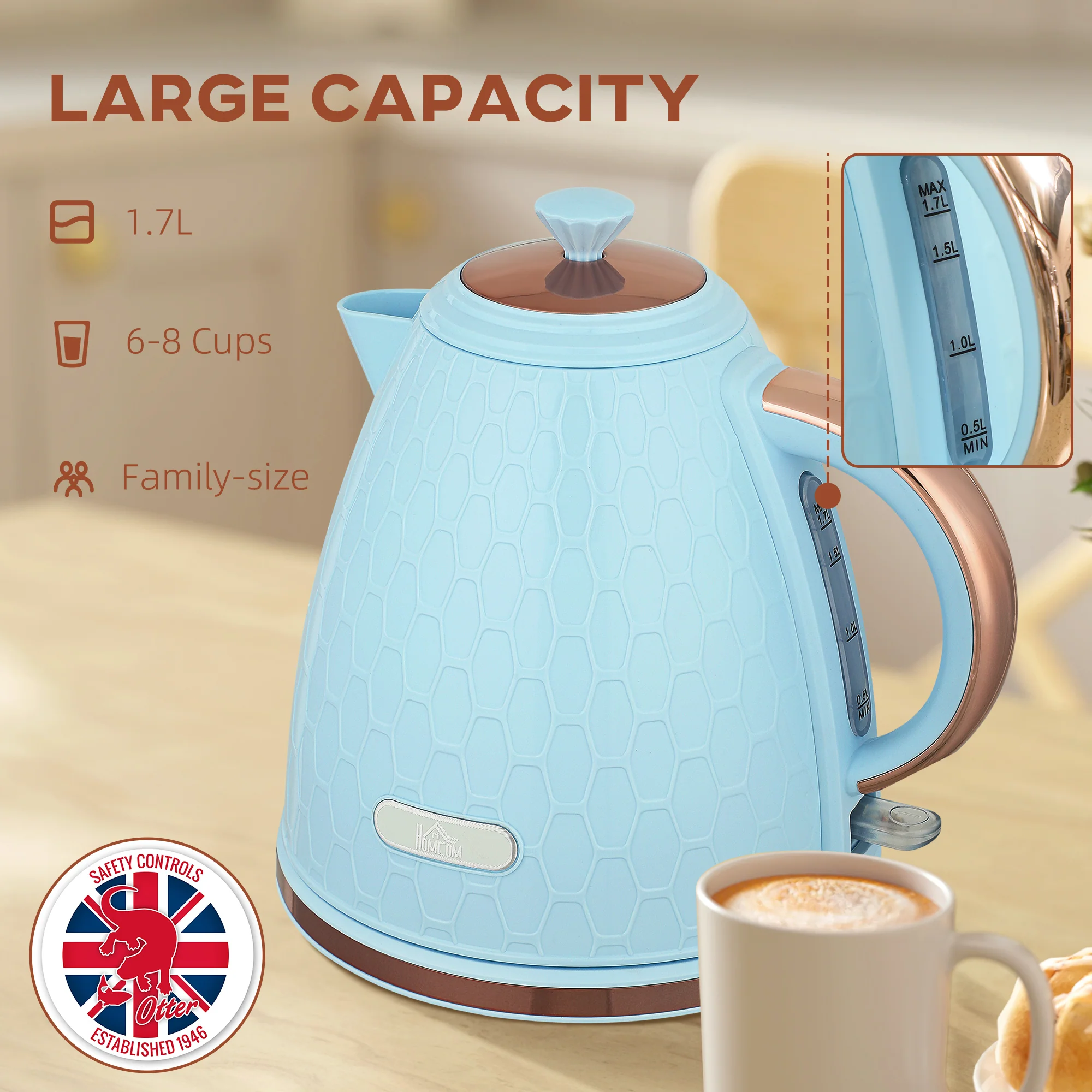 HOMCOM Electric Kettle, Fast Boil, 1.7L, 3kW, Auto Shut-off - Image 5