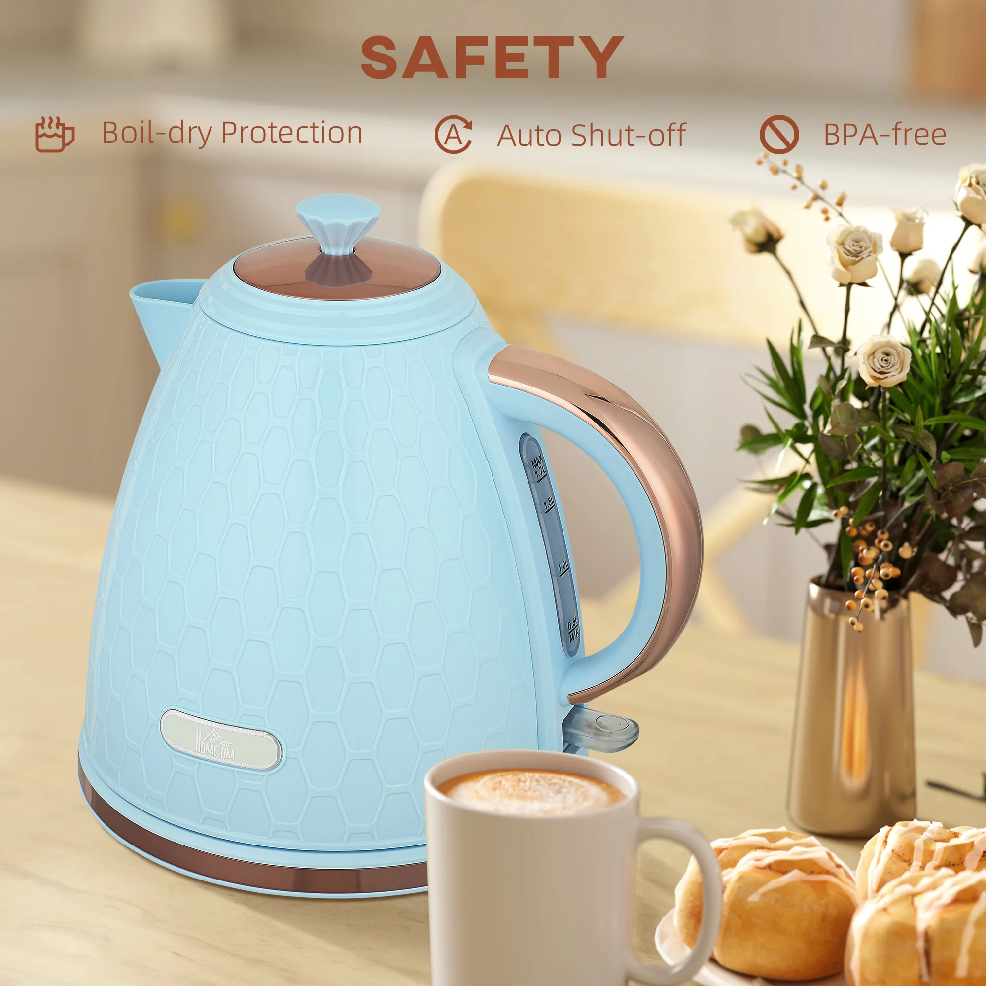 HOMCOM Electric Kettle, Fast Boil, 1.7L, 3kW, Auto Shut-off - Image 6