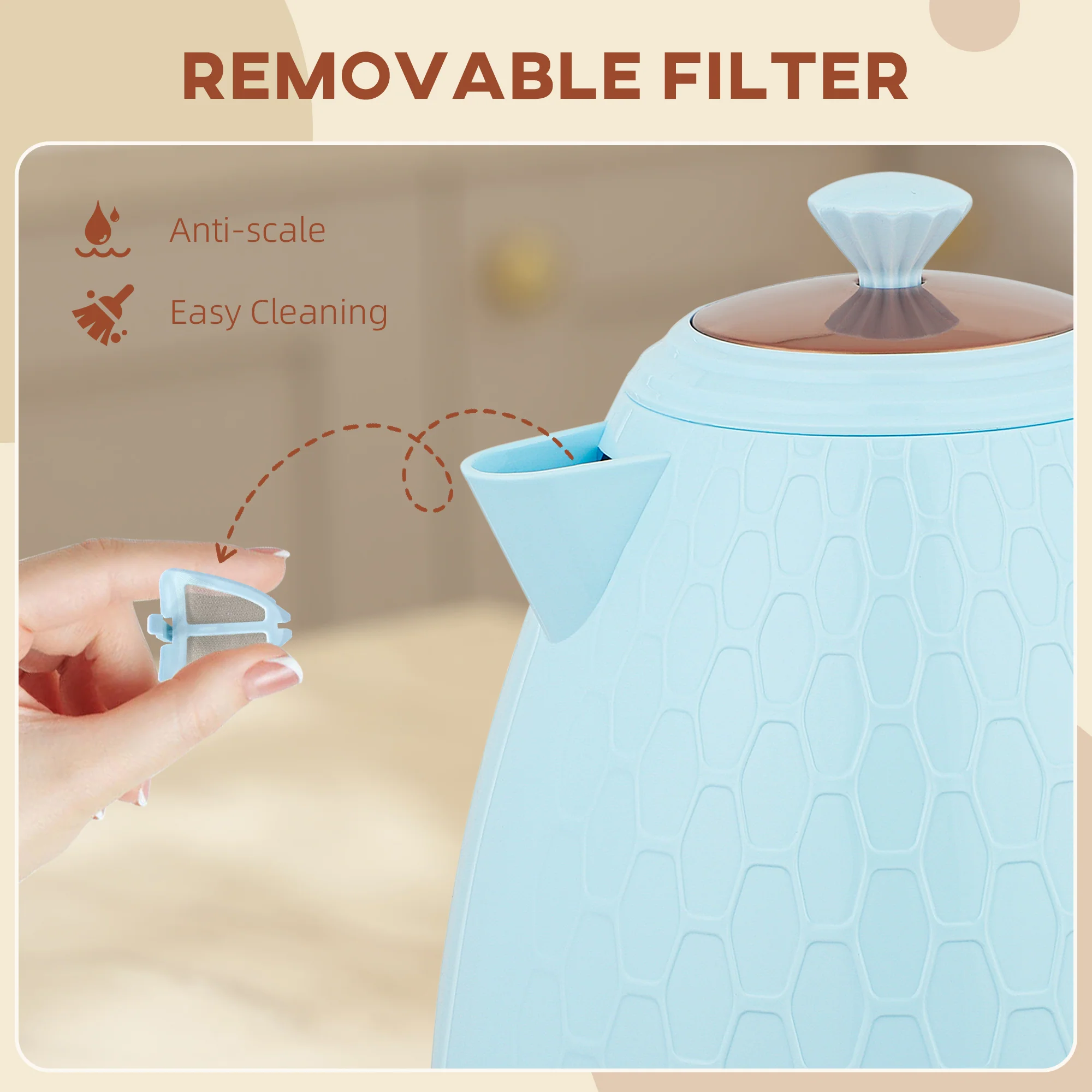 HOMCOM Electric Kettle, Fast Boil, 1.7L, 3kW, Auto Shut-off - Image 7