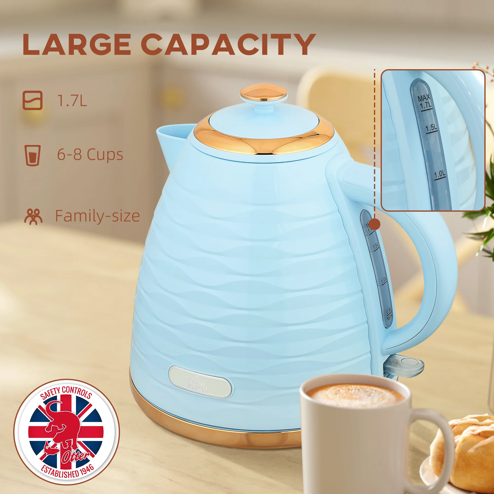 HOMCOM Electric Kettle, Fast Boil, 1.7L, 3kW, Swivel, - Image 5