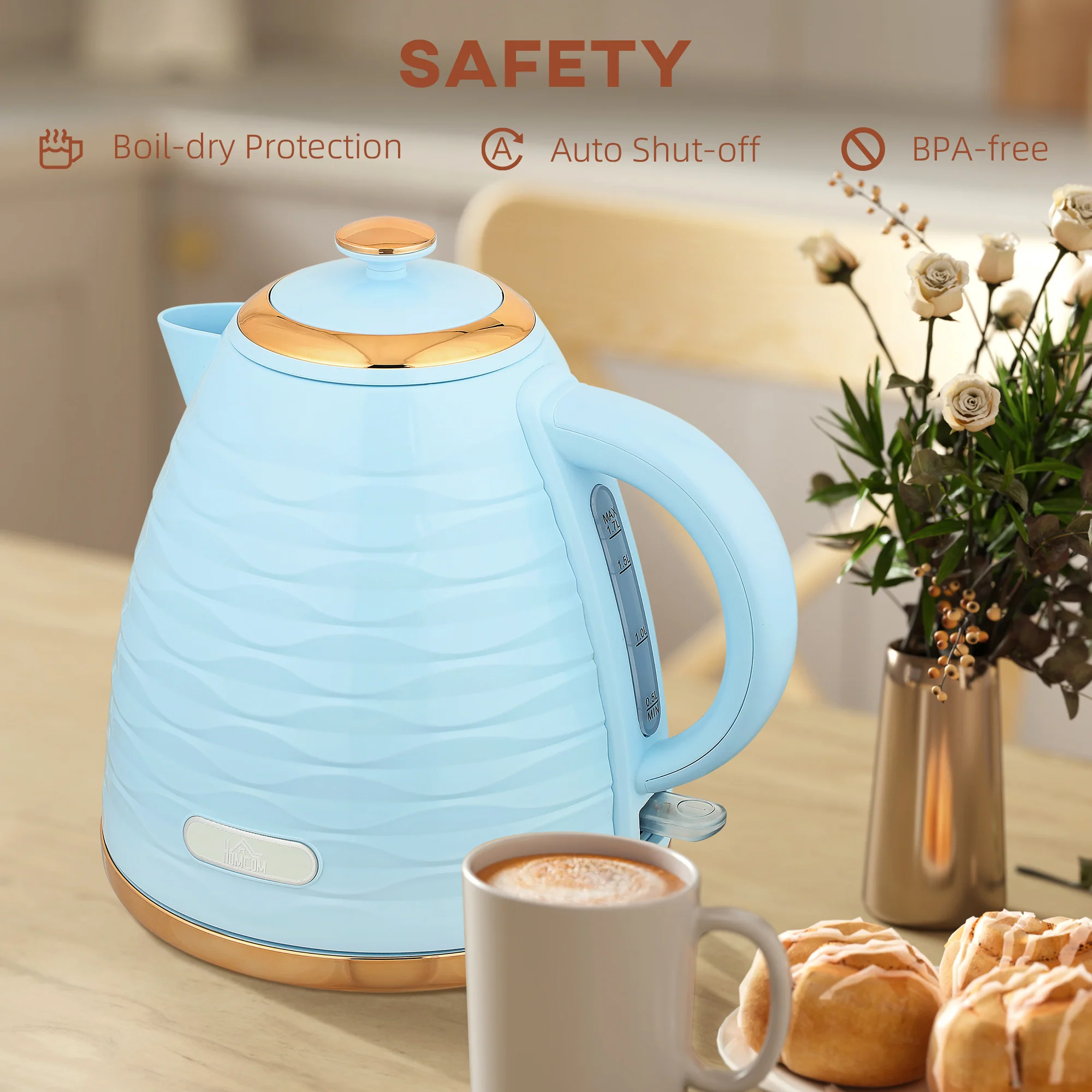 HOMCOM Electric Kettle, Fast Boil, 1.7L, 3kW, Swivel, - Image 6