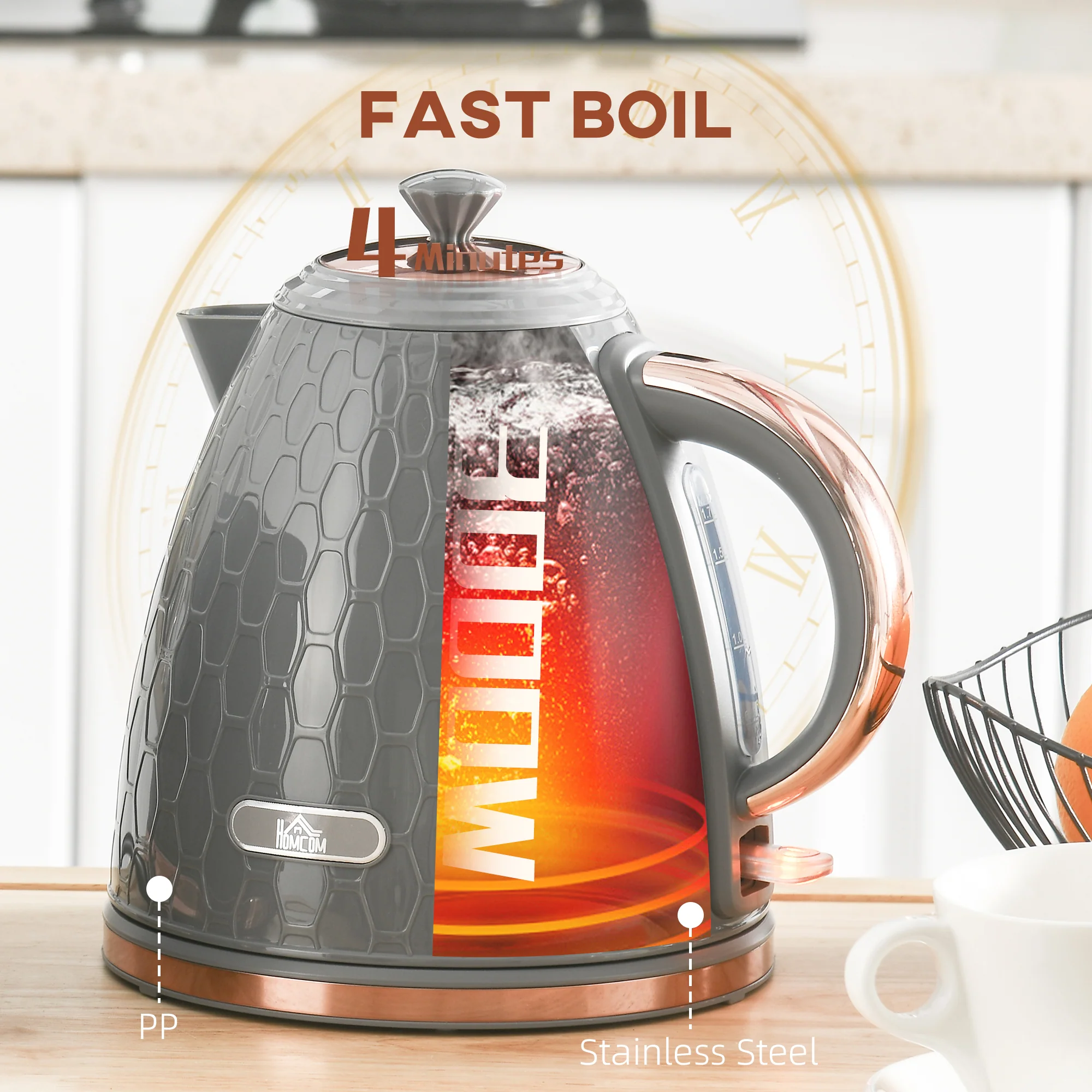 HOMCOM Electric Kettle, Fast Boil, 1.7L, 3kW, Swivel, Auto Shut-off - Image 12