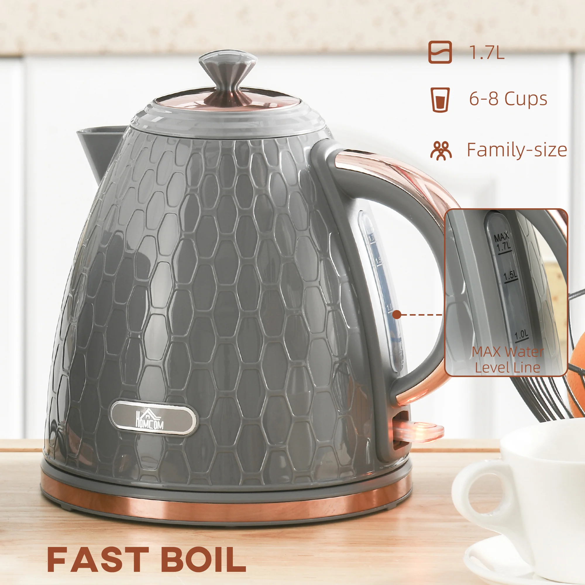 HOMCOM Electric Kettle, Fast Boil, 1.7L, 3kW, Swivel, Auto Shut-off - Image 13