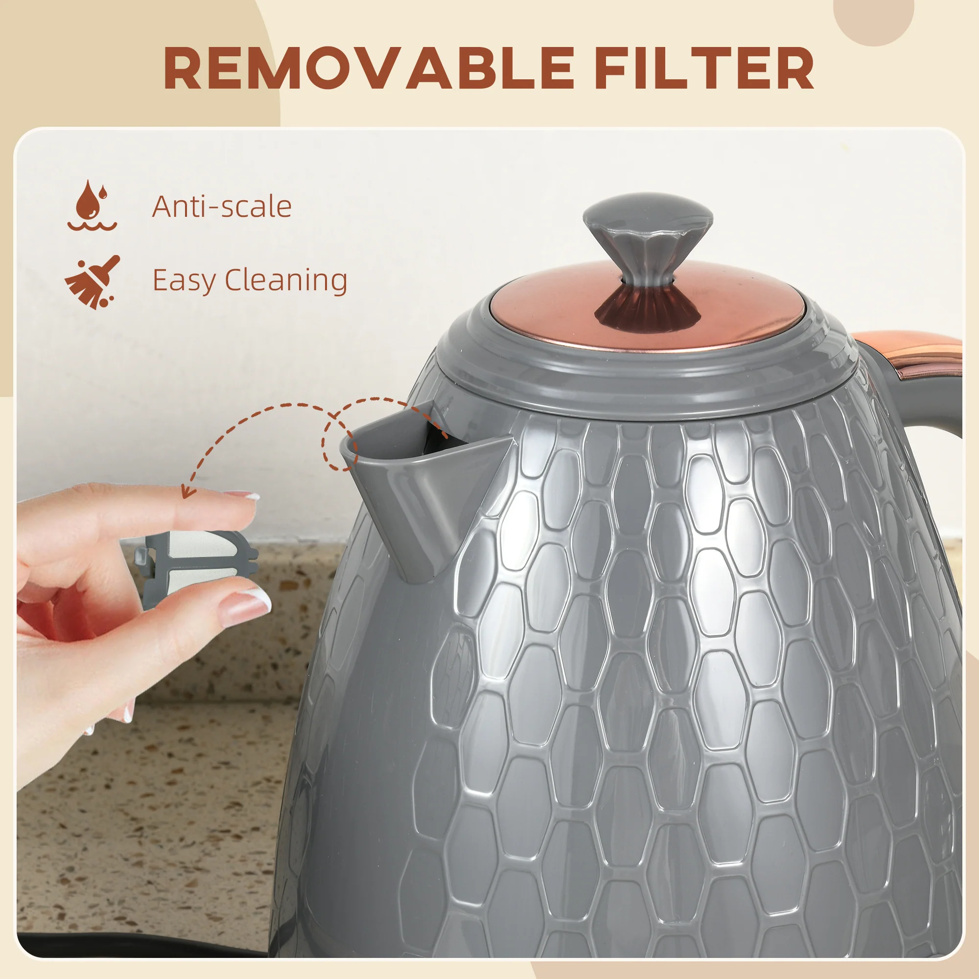 HOMCOM Electric Kettle, Fast Boil, 1.7L, 3kW, Swivel, Auto Shut-off - Image 16