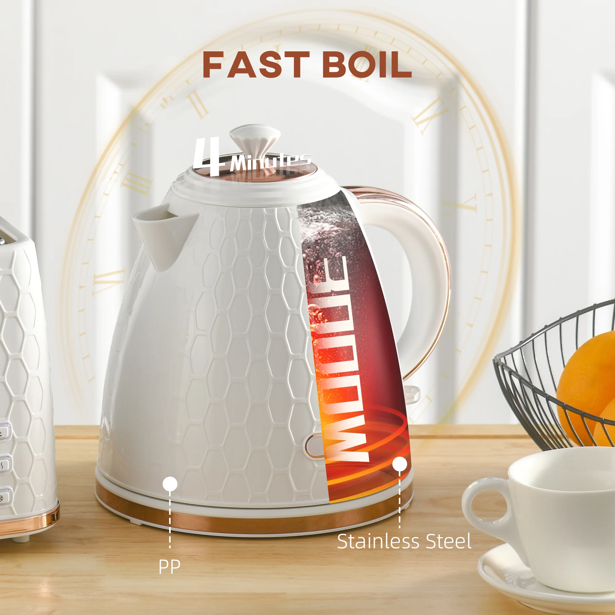 HOMCOM Electric Kettle, Fast Boil, 1.7L, 3kW, Swivel, Auto Shut-off - Image 3