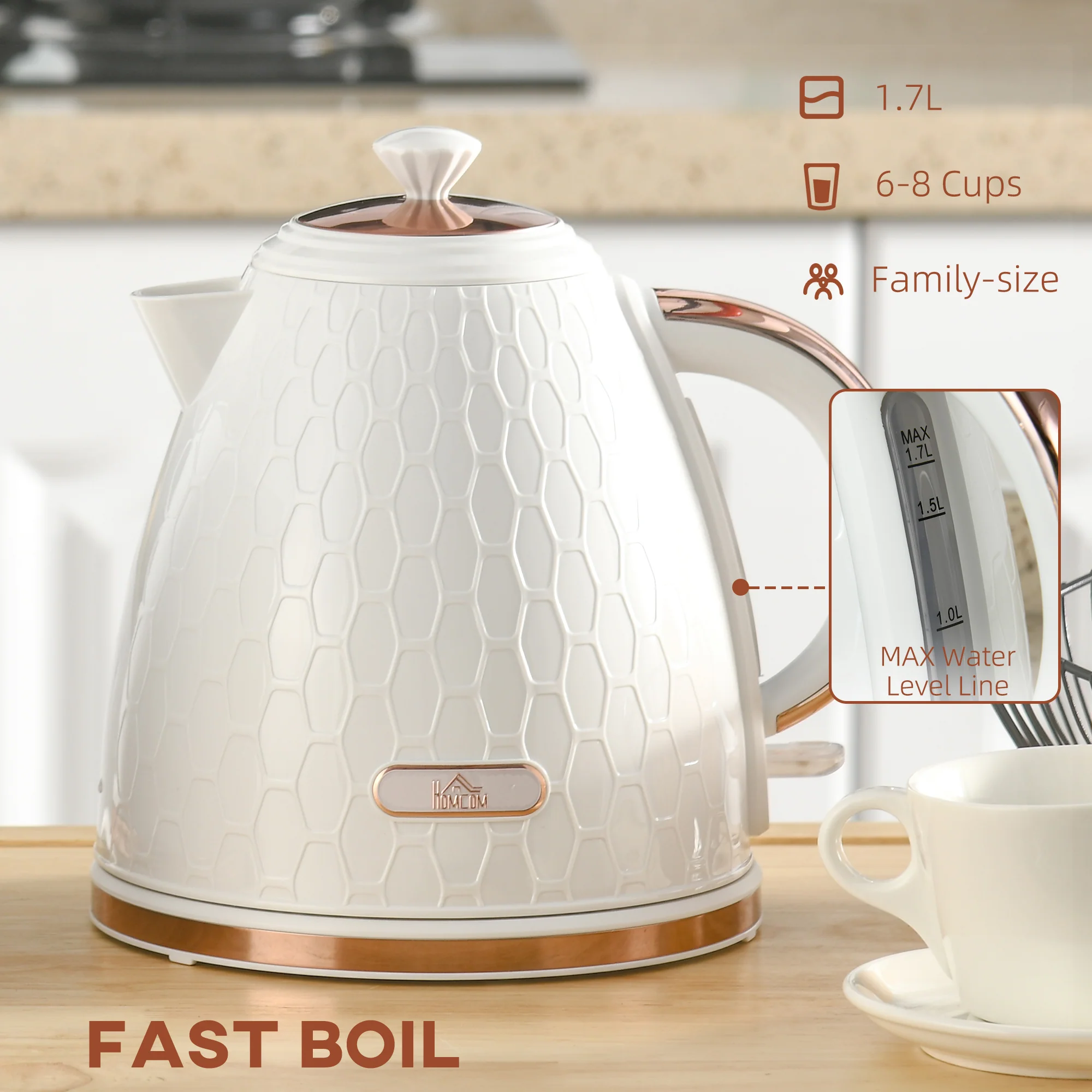 HOMCOM Electric Kettle, Fast Boil, 1.7L, 3kW, Swivel, Auto Shut-off - Image 4