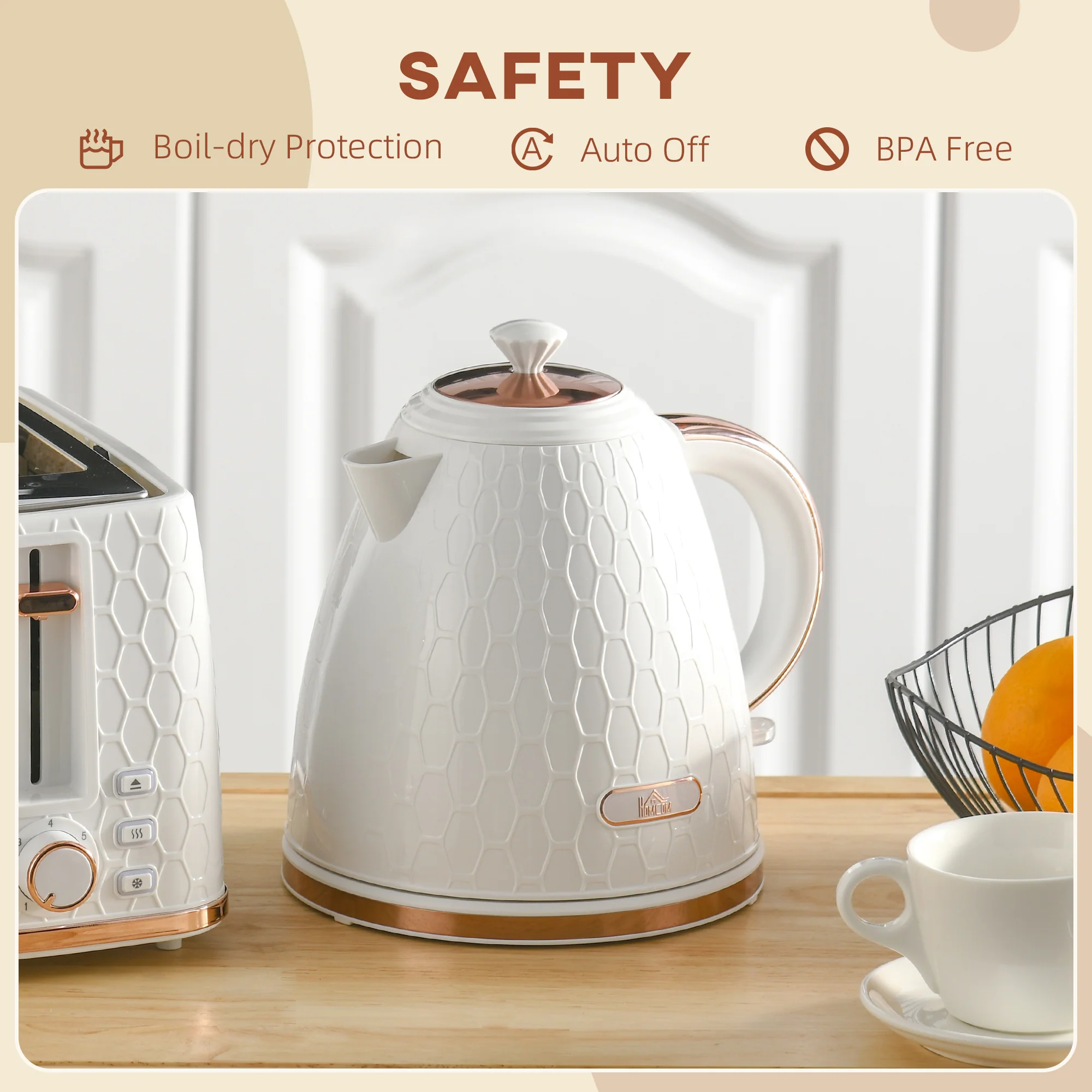 HOMCOM Electric Kettle, Fast Boil, 1.7L, 3kW, Swivel, Auto Shut-off - Image 6