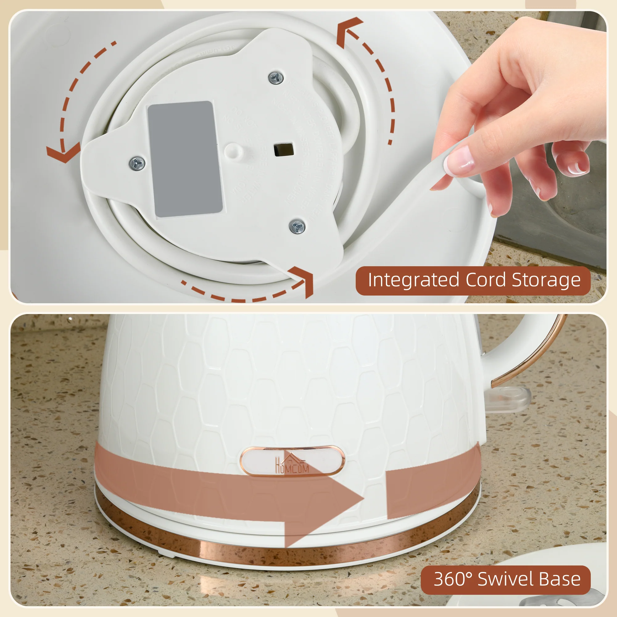HOMCOM Electric Kettle, Fast Boil, 1.7L, 3kW, Swivel, Auto Shut-off - Image 8