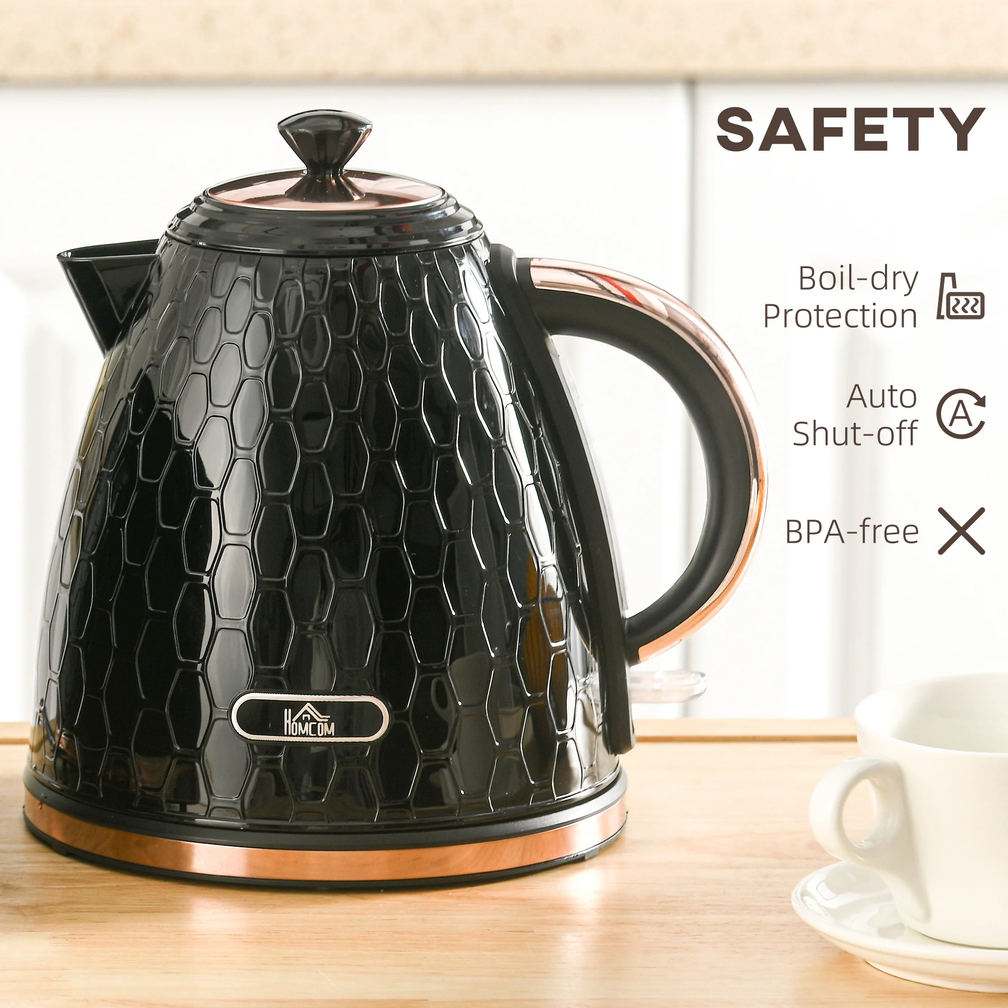 HOMCOM Electric Kettle, Fast Boil, 1.7L, 3kW, Swivel, Auto Shut-off, Black - Image 8