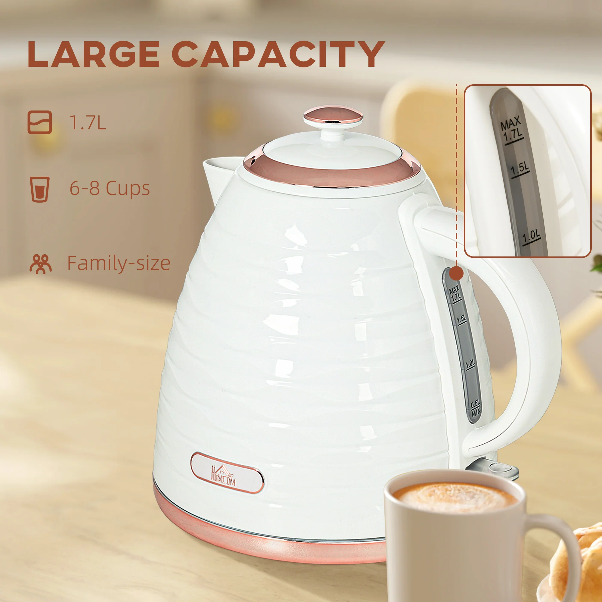 HOMCOM Electric Kettle, Fast Boil, 1.7L, 3kW, Swivel, Ripple - Image 13