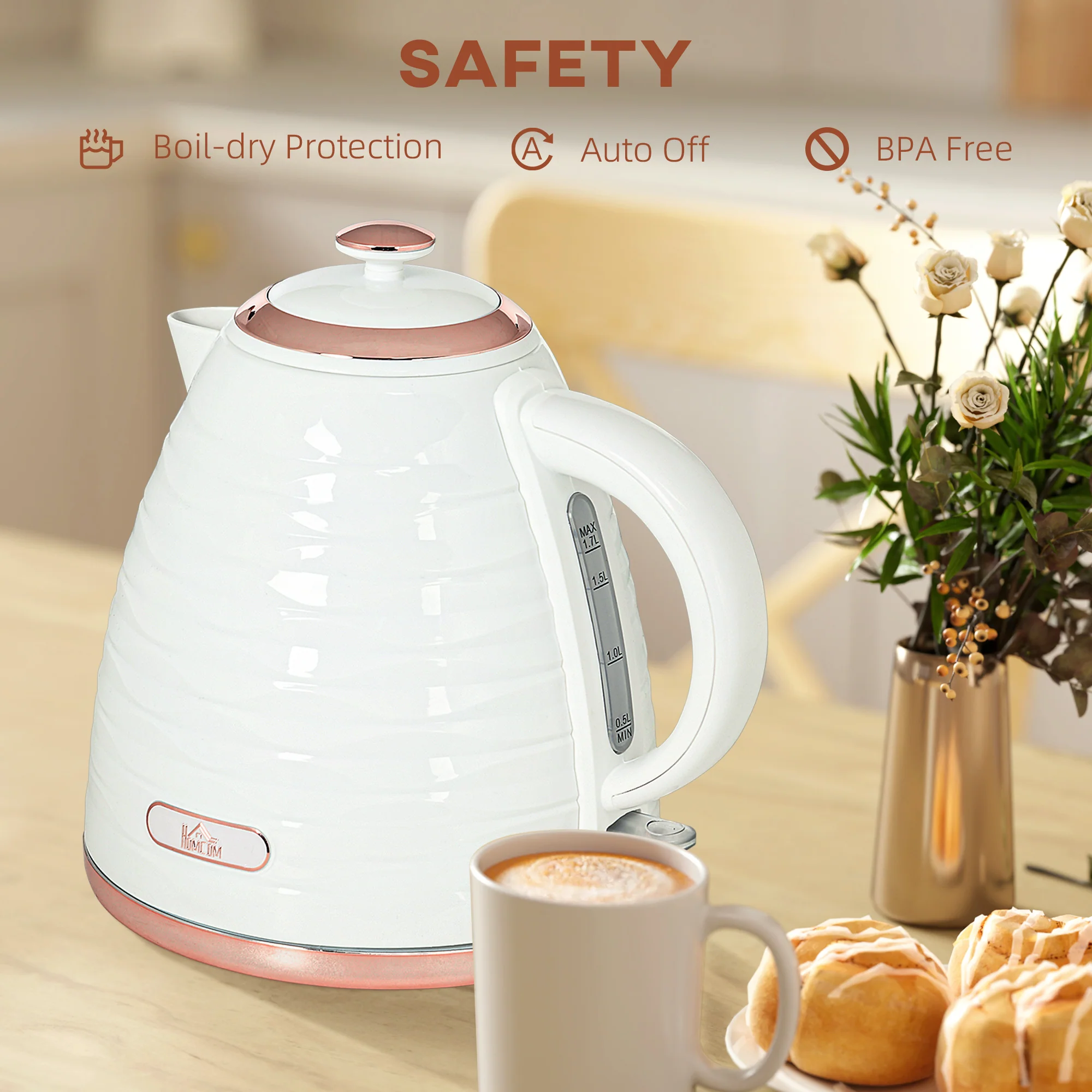 HOMCOM Electric Kettle, Fast Boil, 1.7L, 3kW, Swivel, Ripple - Image 15