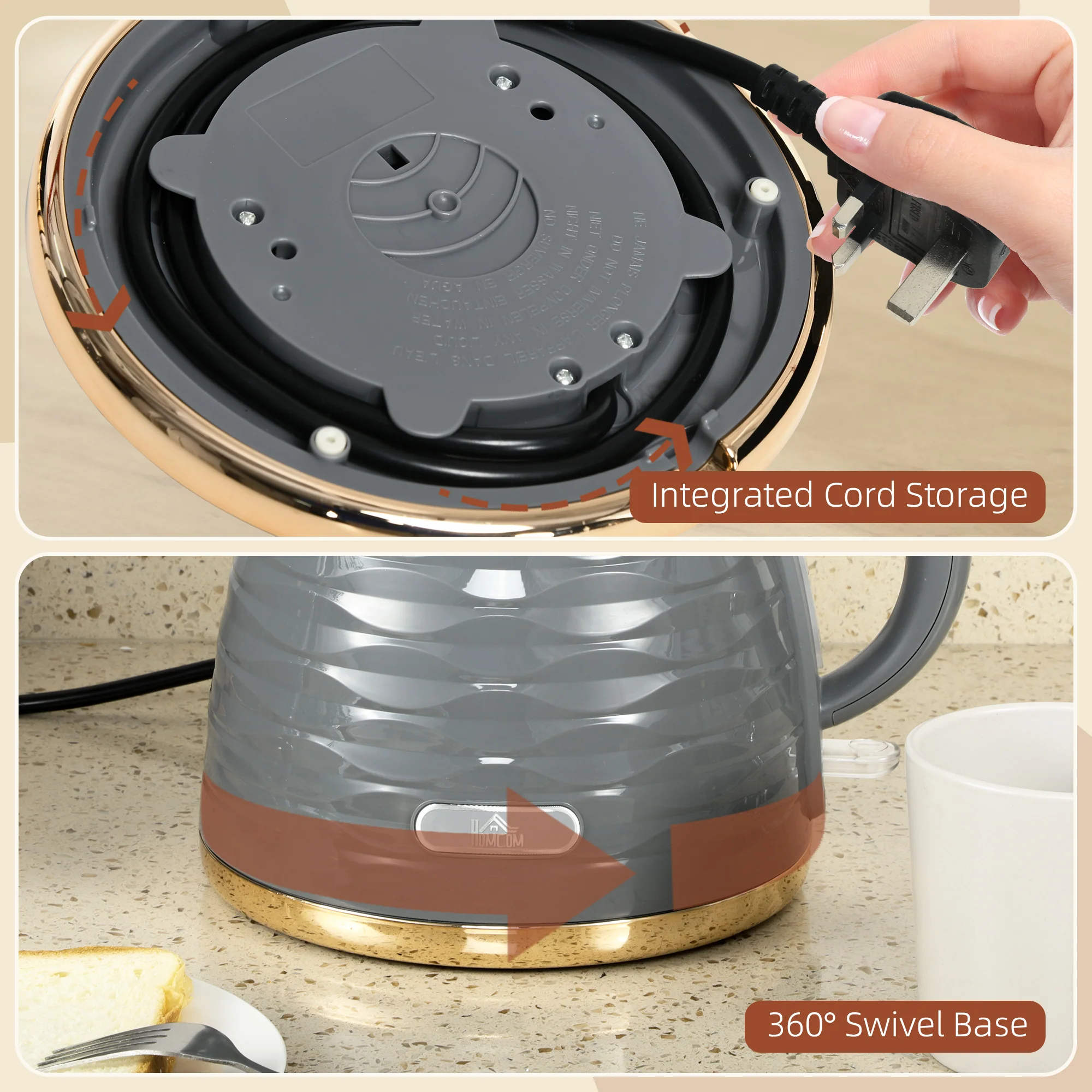 HOMCOM Electric Kettle, Fast Boil, 1.7L, 3kW, Swivel, Ripple - Image 26