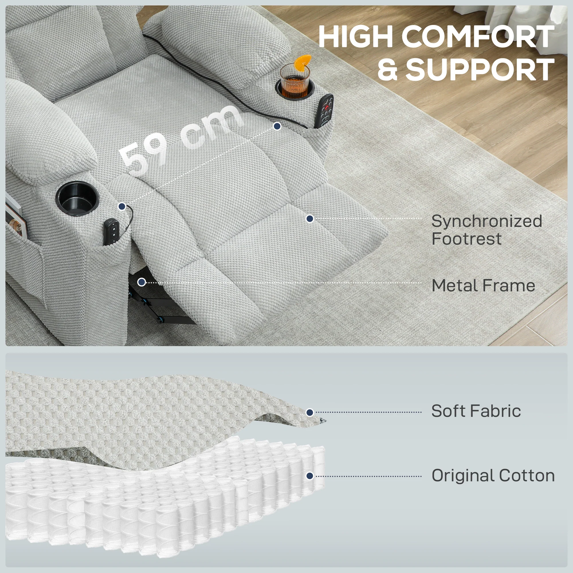 HOMCOM Electric Massage Recliner Armchair with Heat, Reclining Chair, Grey - Image 7