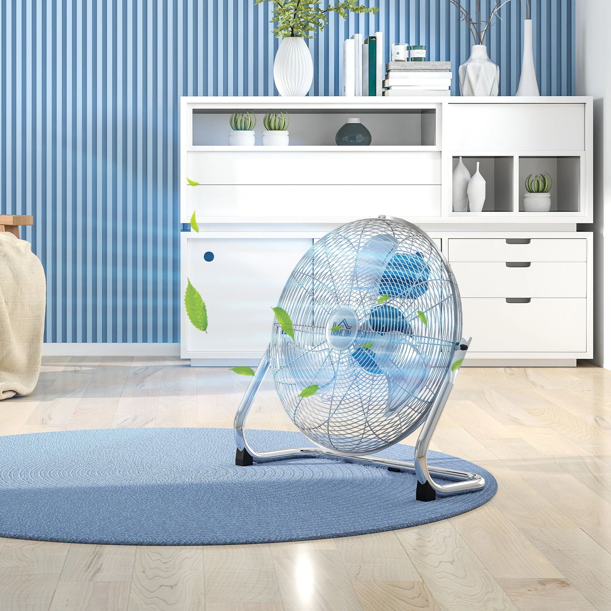 HOMCOM Electric Portable Table Fan with Powerful Airflow, Silver - Image 2