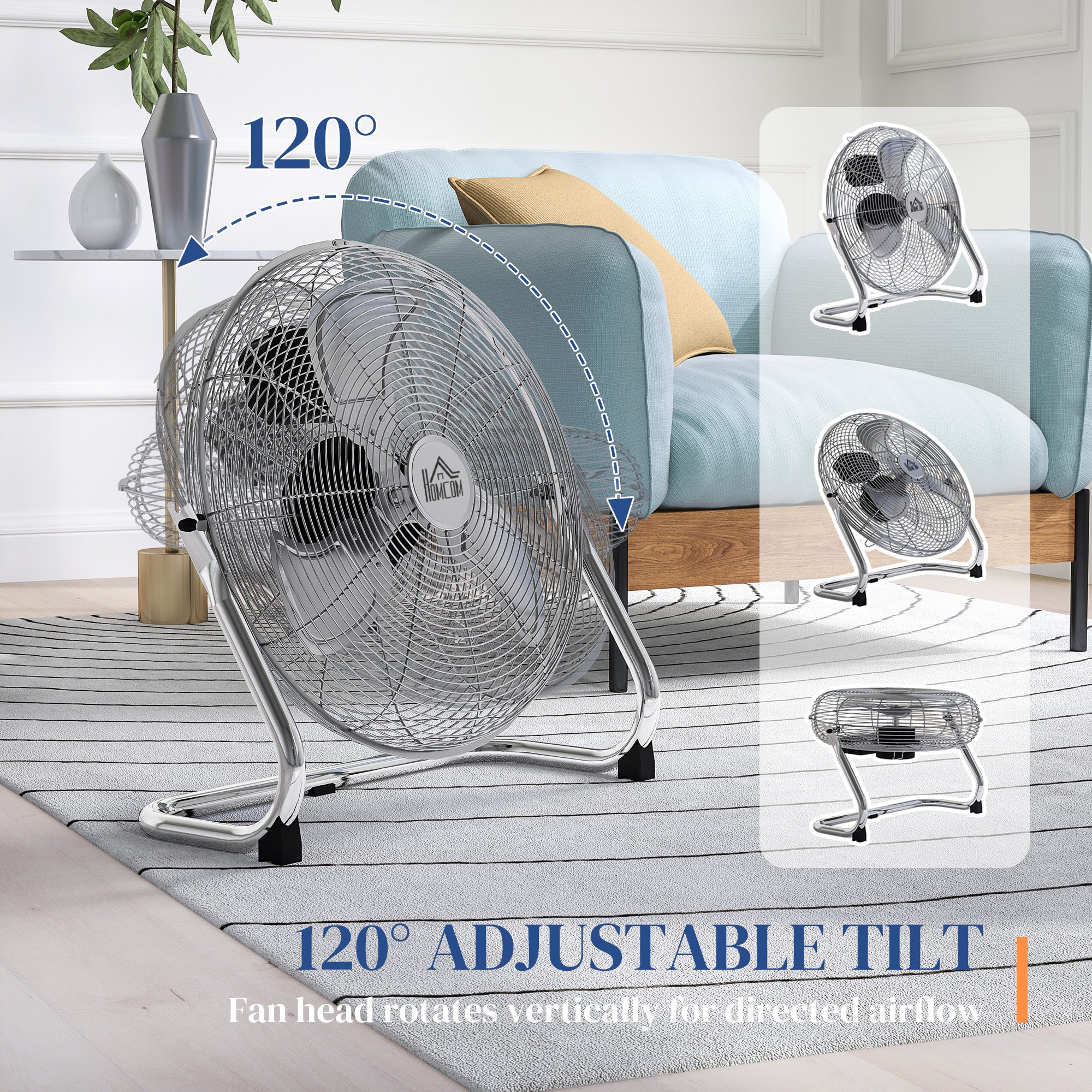HOMCOM Electric Portable Table Fan with Powerful Airflow, Silver - Image 4