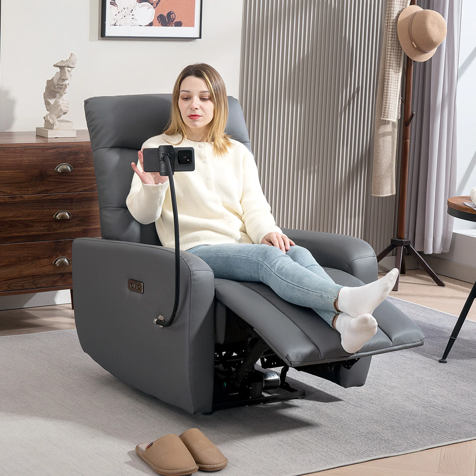 HOMCOM Electric Recliner Chair with Phone Holder, USB Charge Port, Grey - Image 2