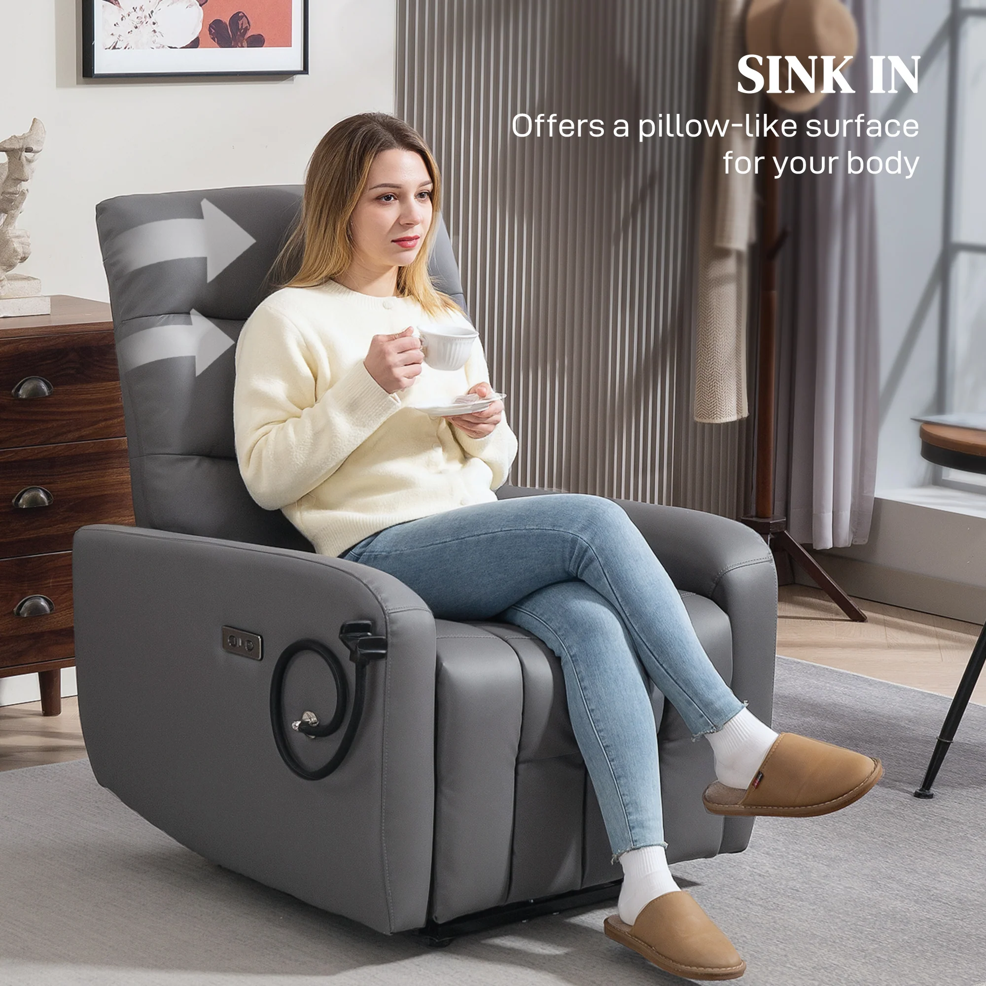 HOMCOM Electric Recliner Chair with Phone Holder, USB Charge Port, Grey - Image 6