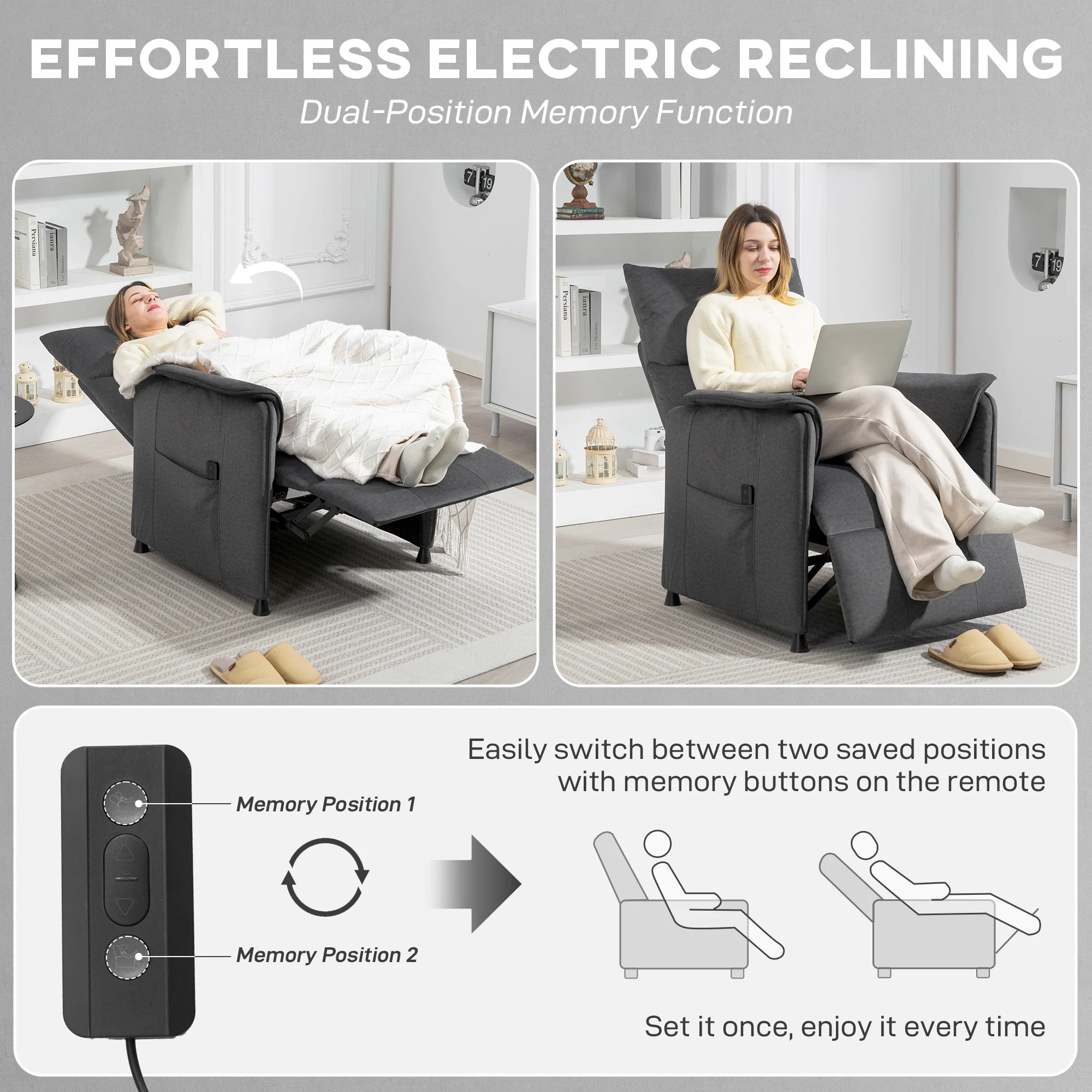 HOMCOM Electric Reclining Chair W/ Remote, Power Recliner For Elderly, Black - Image 4