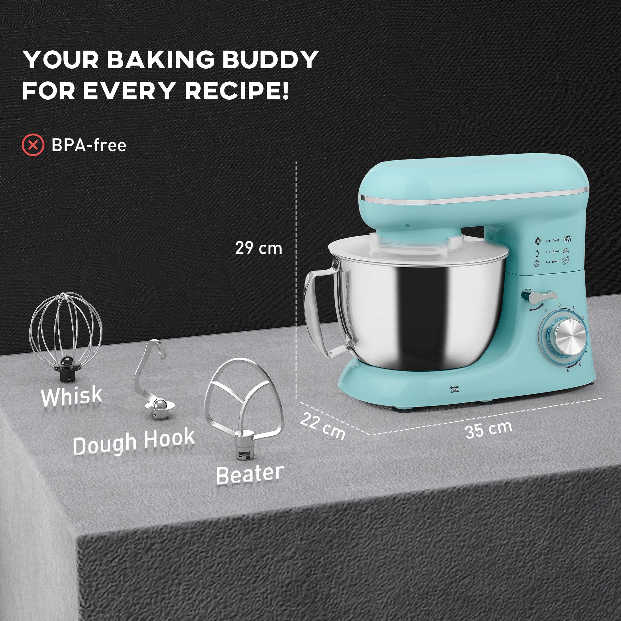 HOMCOM Electric Stand Mixer, 4.5L Food Mixer With Dough Hook, Whisk - Image 13