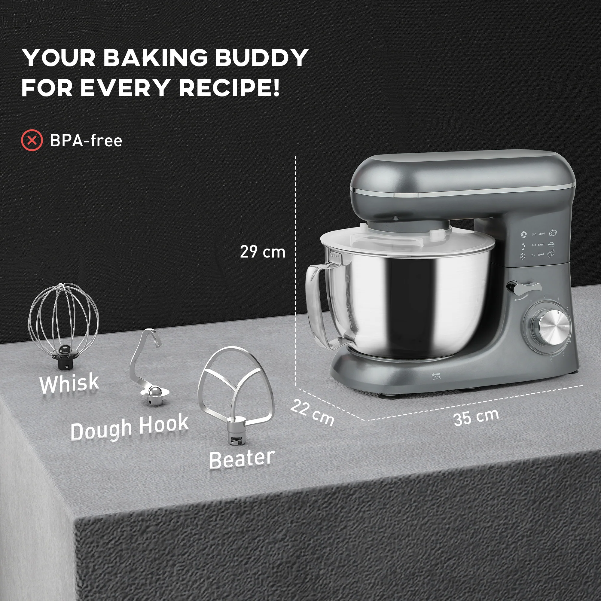 HOMCOM Electric Stand Mixer, 4.5L Food Mixer With Dough Hook, Whisk - Image 22