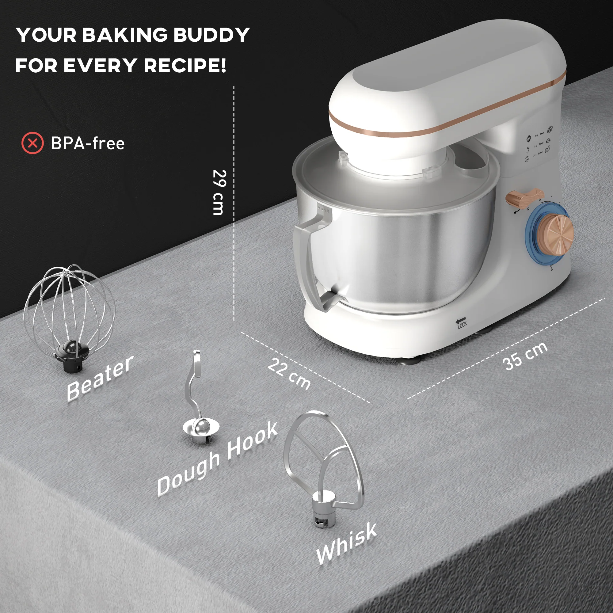 HOMCOM Electric Stand Mixer, 4.5L Food Mixer With Dough Hook, Whisk - Image 14