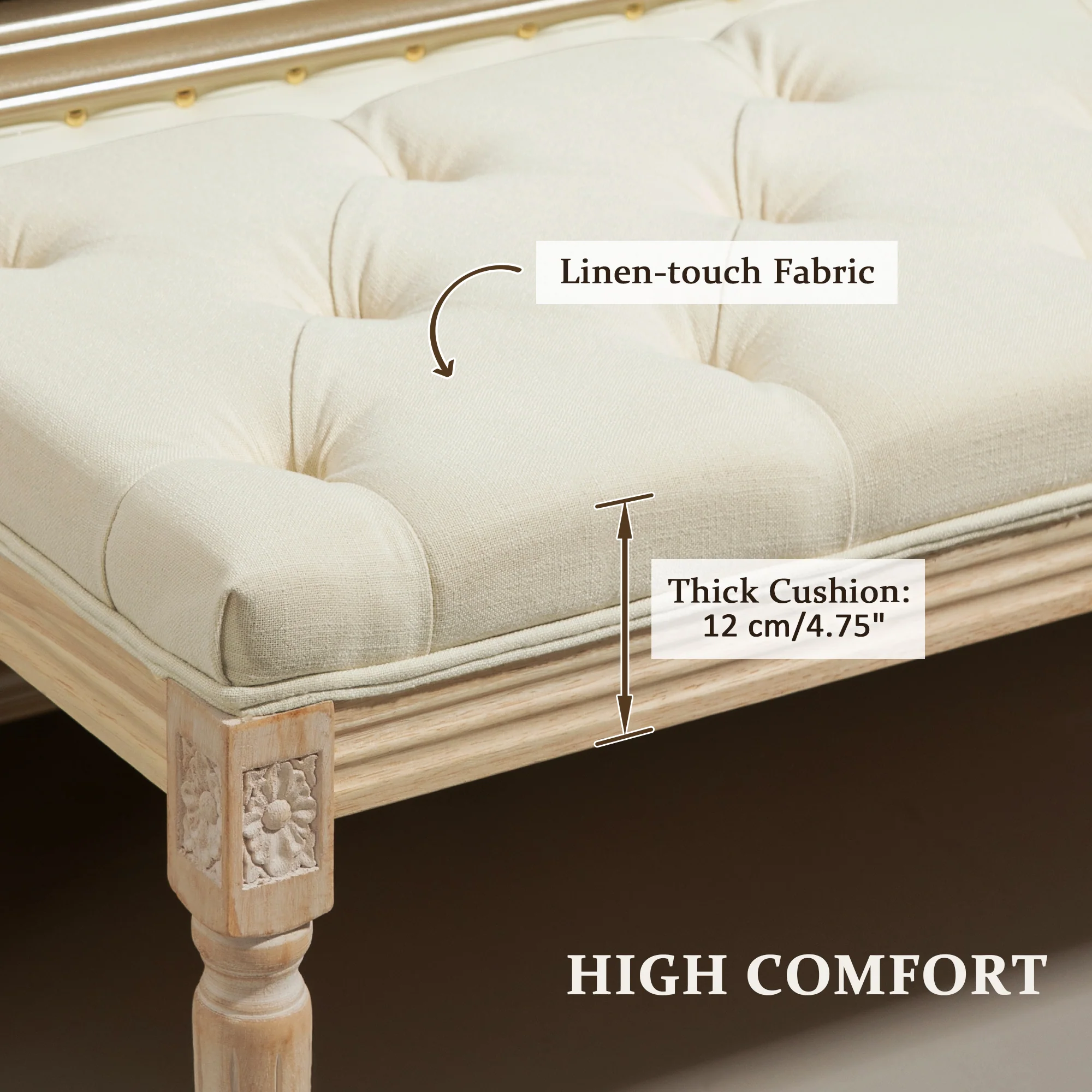 HOMCOM End Of Bed Bench Tufted Upholstered Foot Stool - Image 15