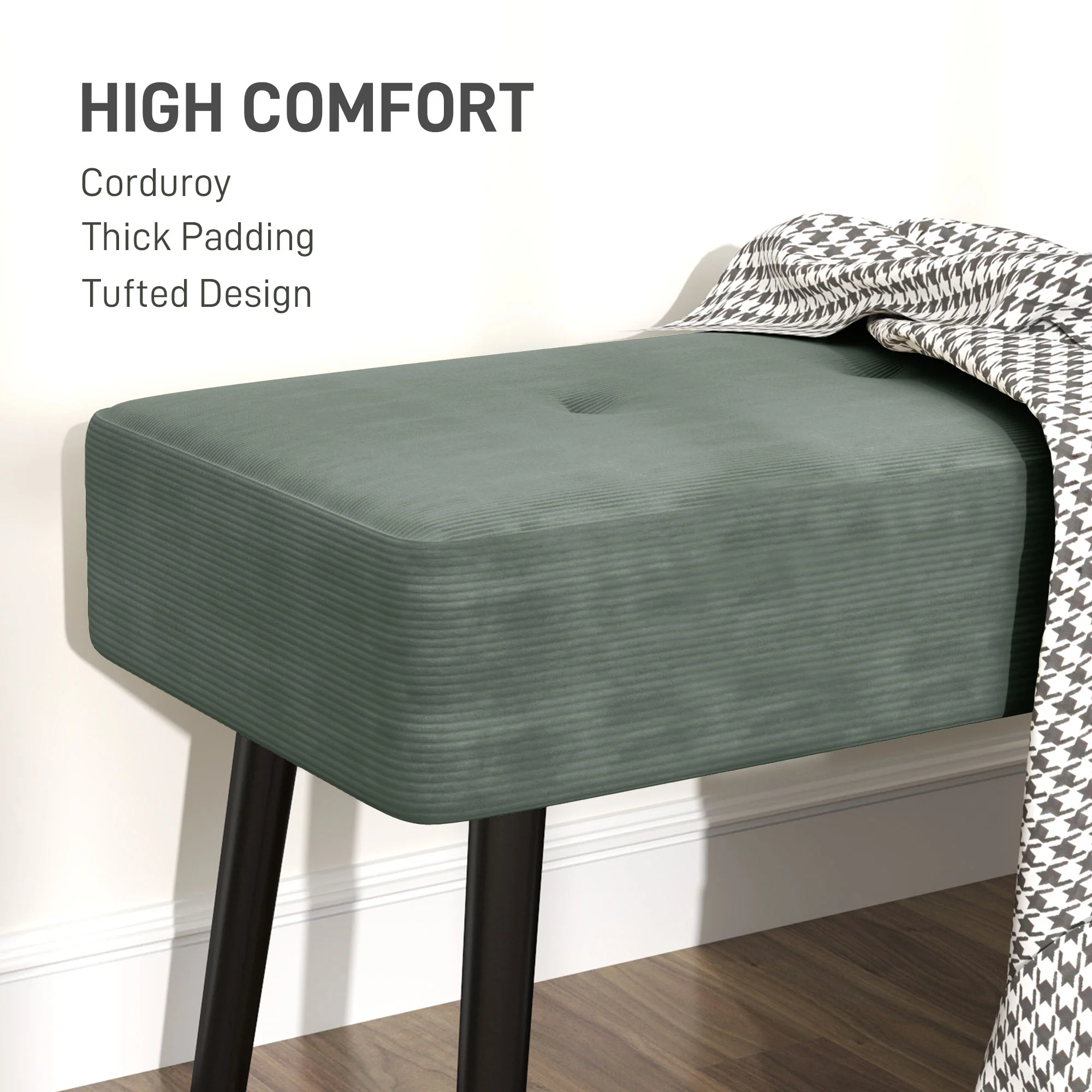 HOMCOM End of Bed Bench with Thick Padding and Steel Legs for Entryway - Image 12
