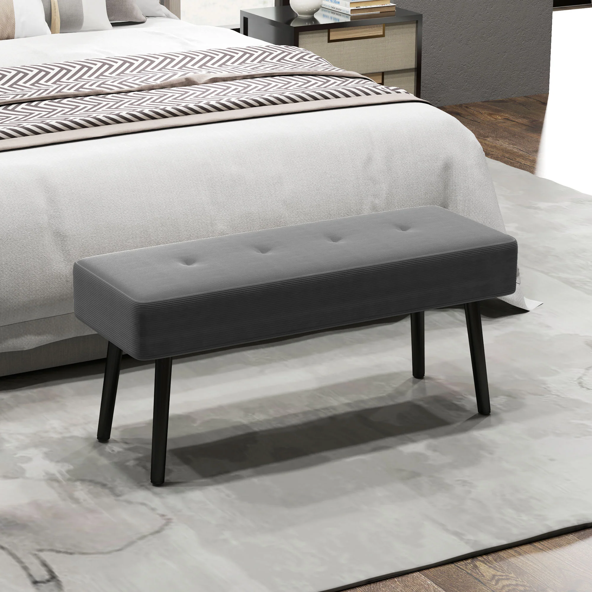 HOMCOM End of Bed Bench with Thick Padding and Steel Legs for Entryway - Image 20