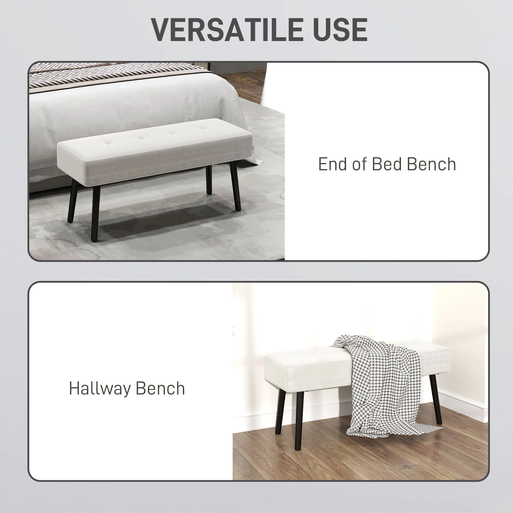 HOMCOM End of Bed Bench with Thick Padding and Steel Legs for Entryway - Image 6