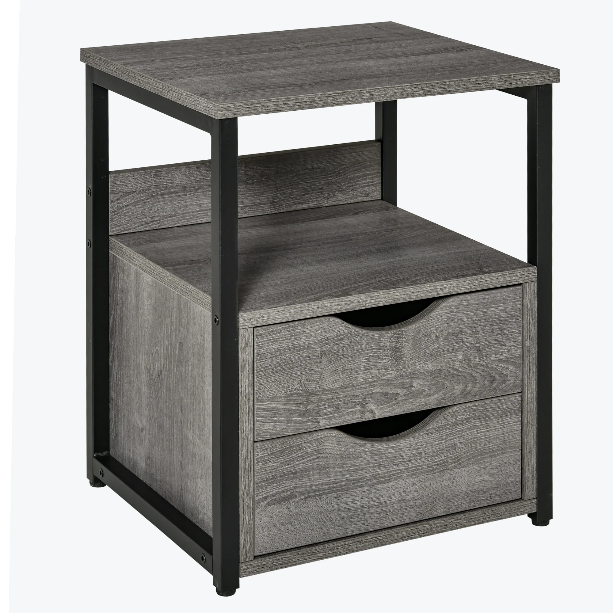 HOMCOM End Table Bedside Desk Slim Storage Cabinet With Shelf Grey